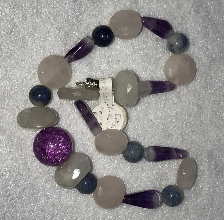 10 3/4" Long Rose Quartz and Rainbow Moonstone Anklet