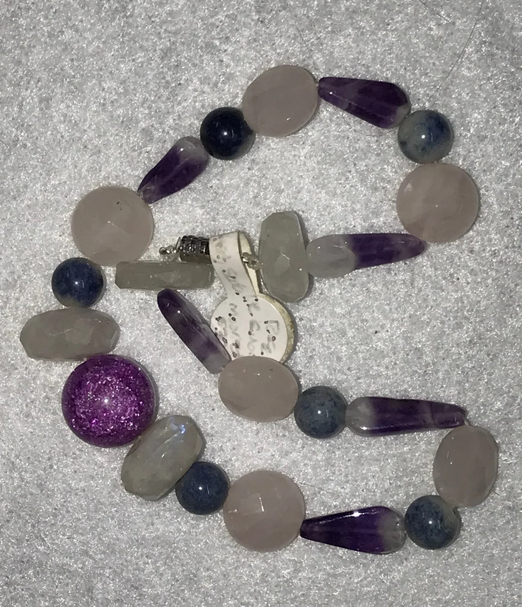 10 3/4" Long Rose Quartz and Rainbow Moonstone Anklet