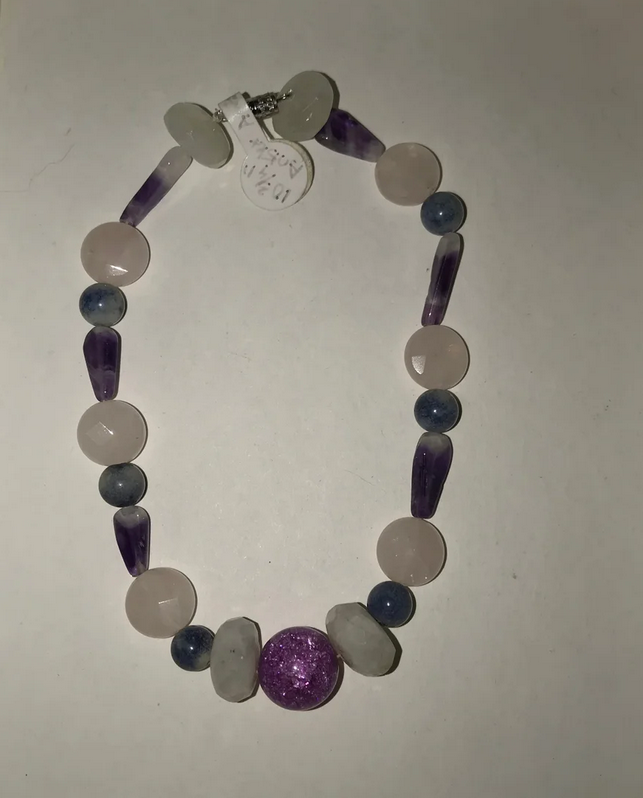 10 3/4" Long Rose Quartz and Rainbow Moonstone Anklet
