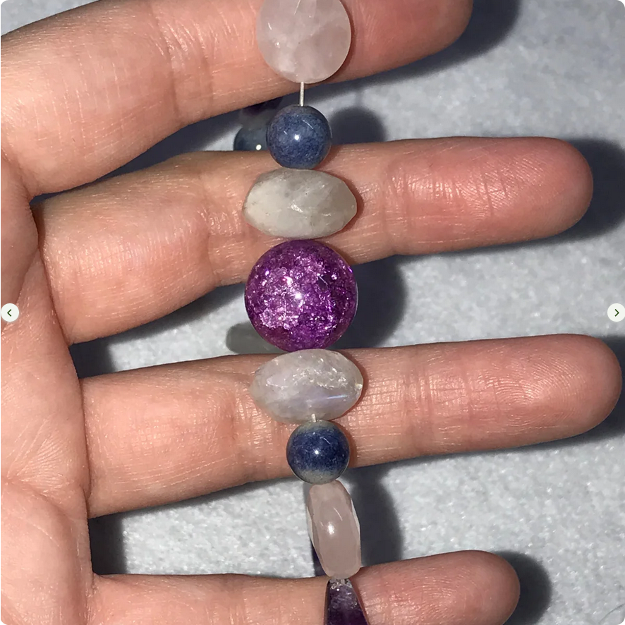 10 3/4" Long Rose Quartz and Rainbow Moonstone Anklet