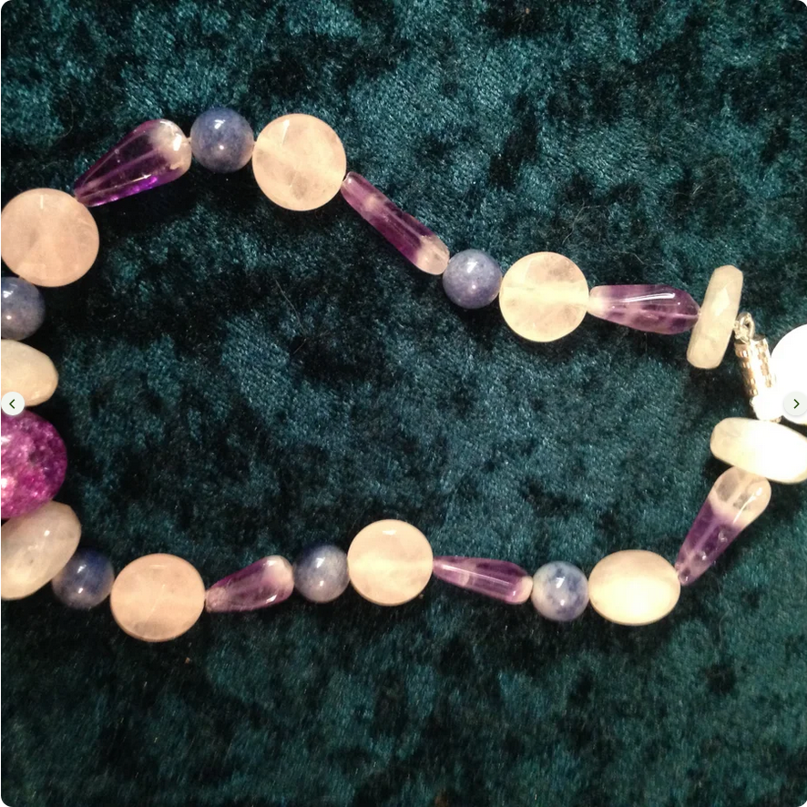 10 3/4" Long Rose Quartz and Rainbow Moonstone Anklet