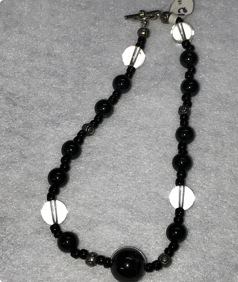 12" Long Garnet And Obsidian Anklet