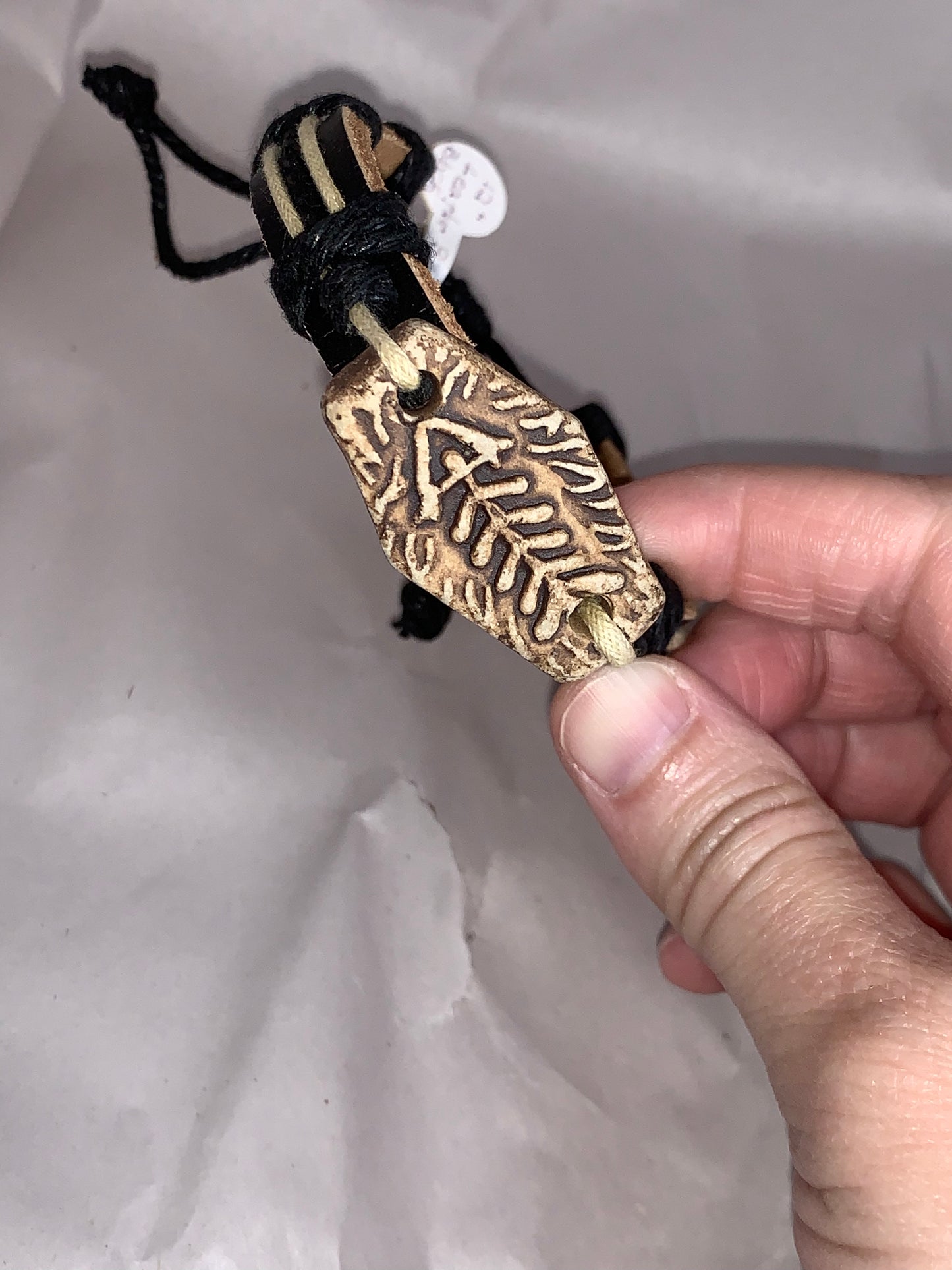 12" Long Leather Bracelet with Fish Design