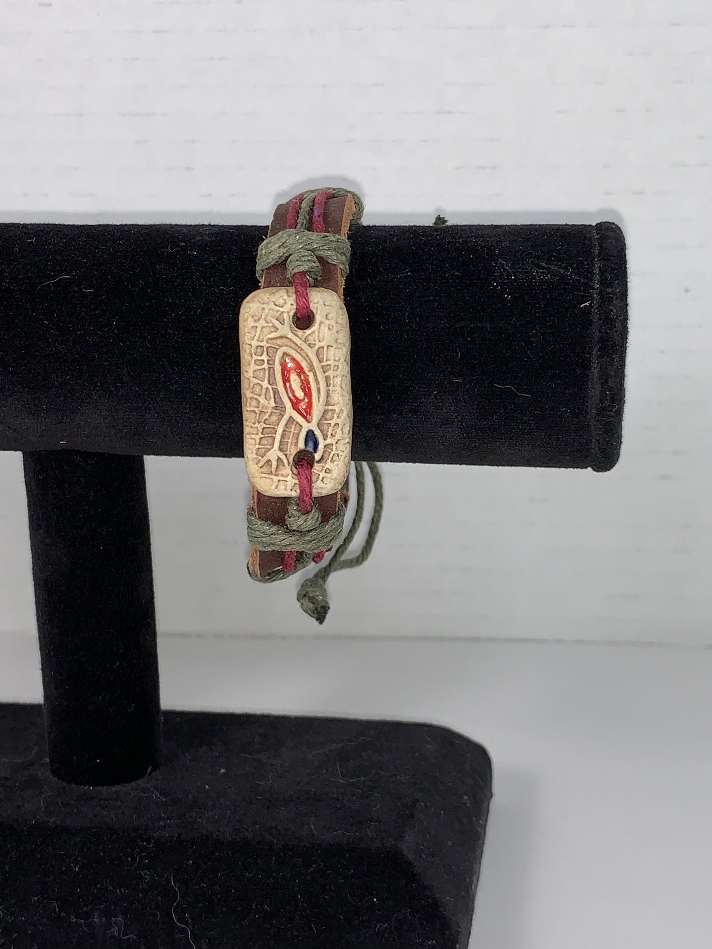 12" Long Leather Bracelet with Frog focal bead