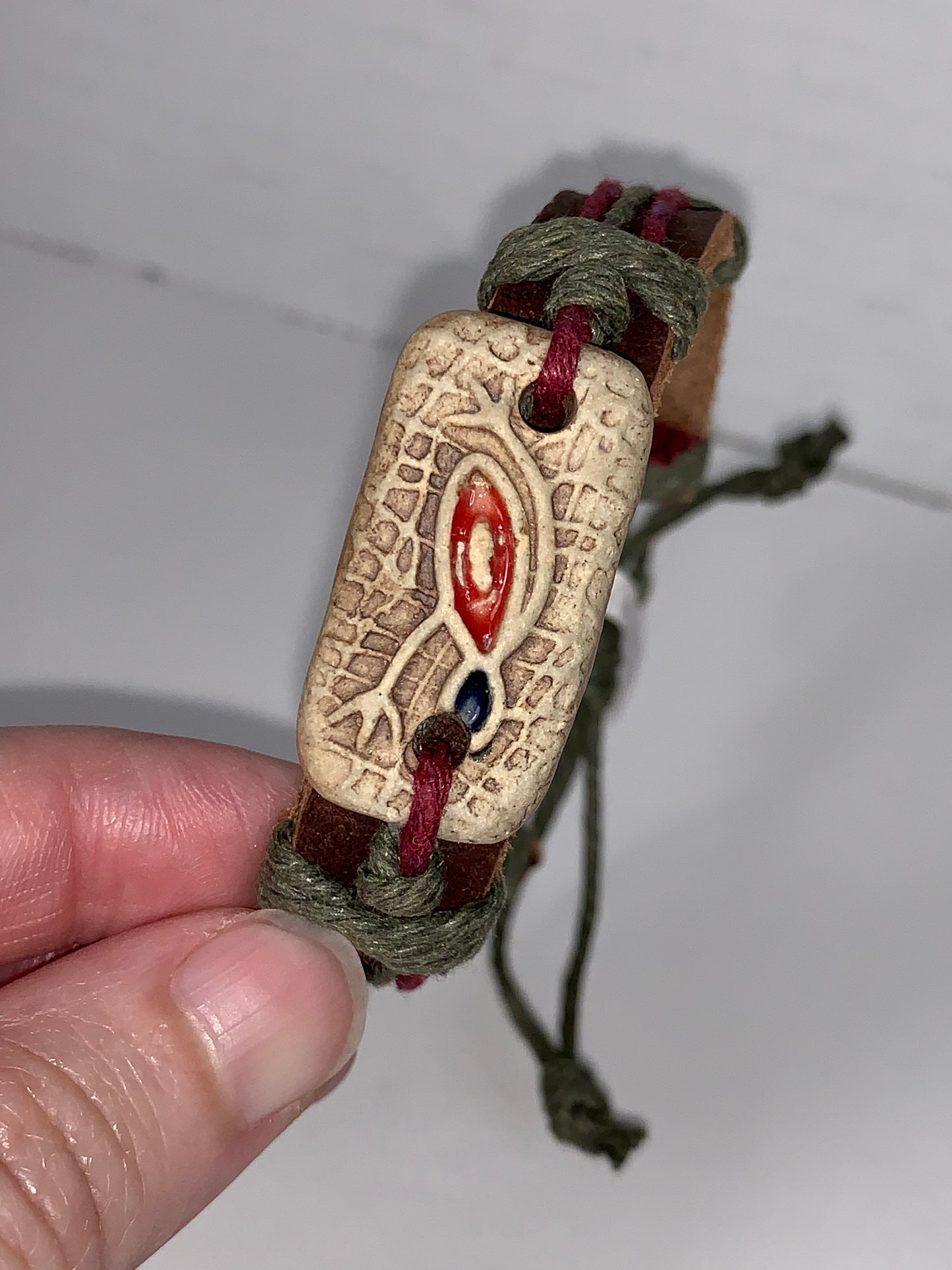 12" Long Leather Bracelet with Frog focal bead