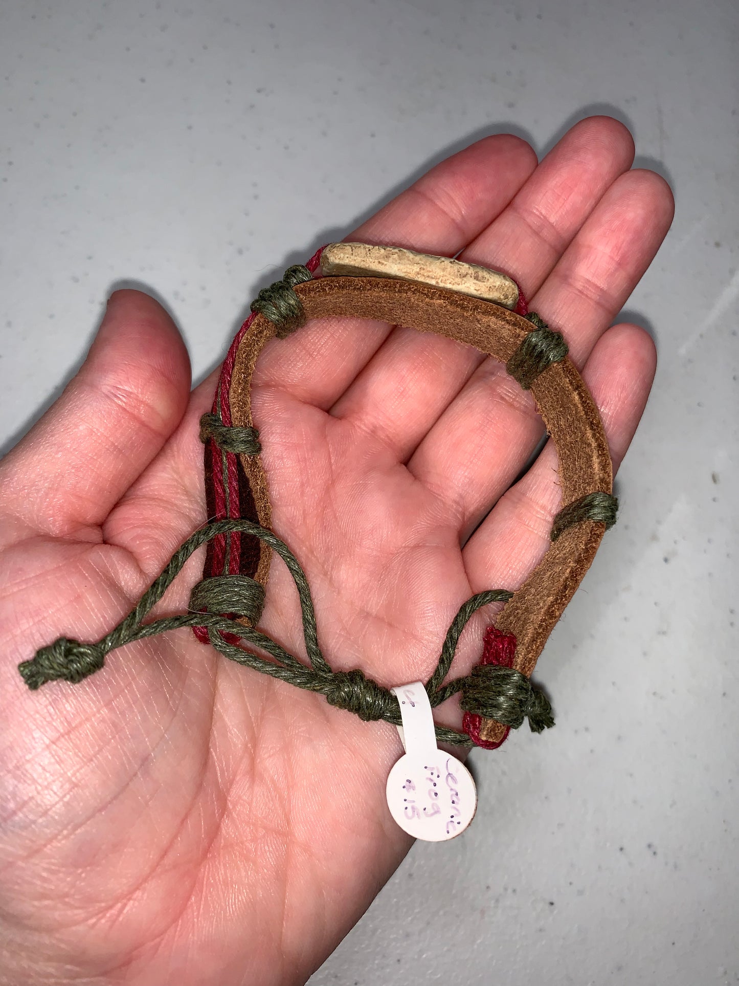 12" Long Leather Bracelet with Frog focal bead