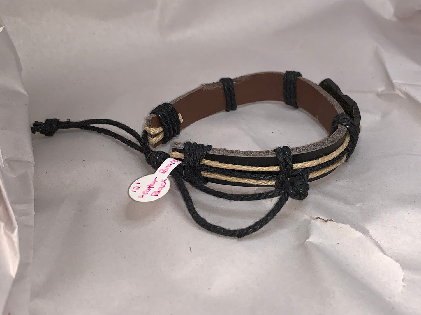 12" Long Leather Bracelet with a Cat design