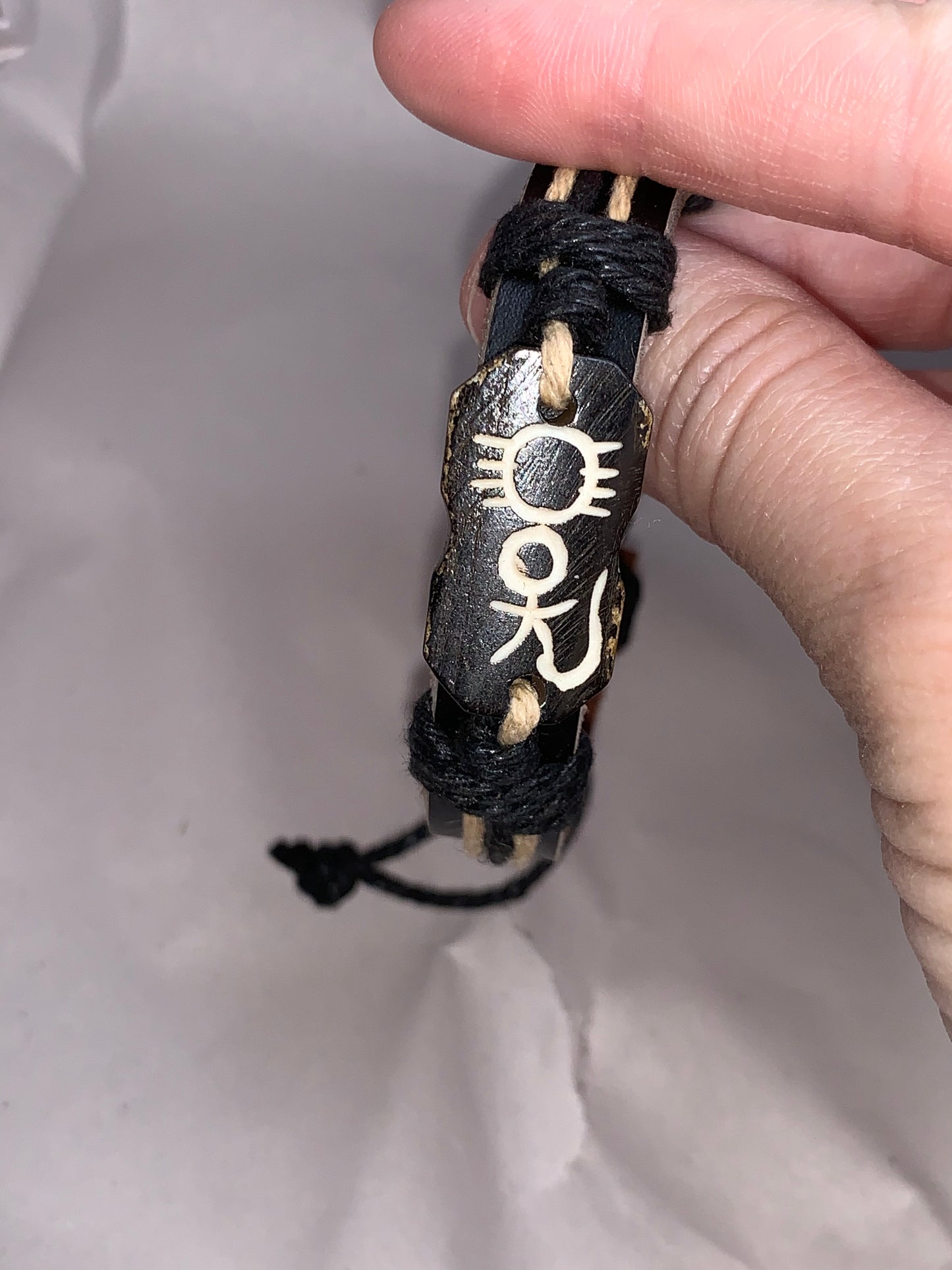 12" Long Leather Bracelet with a Cat design