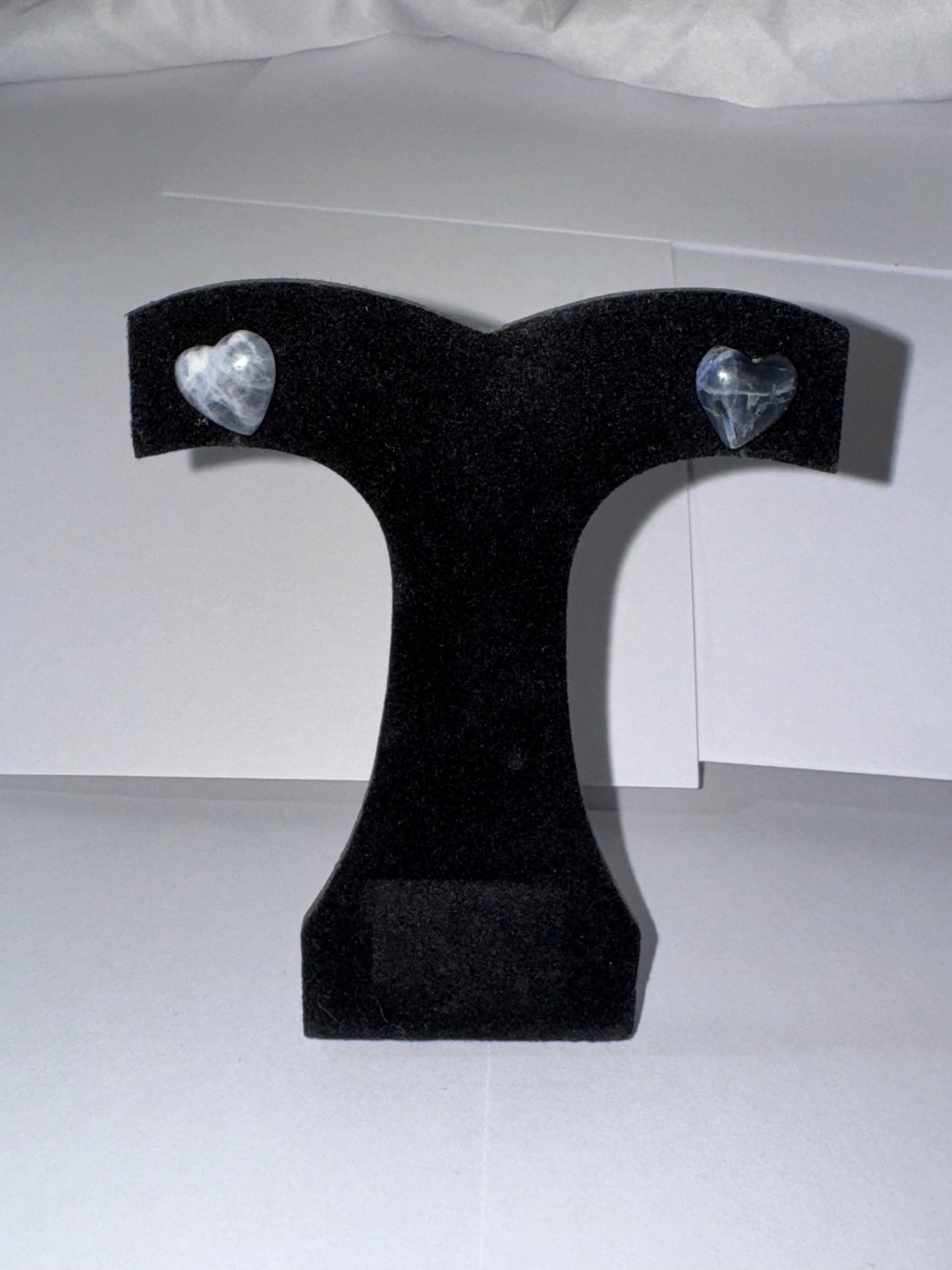 12 Mm Heart Shaped Sodalite Post Earrings