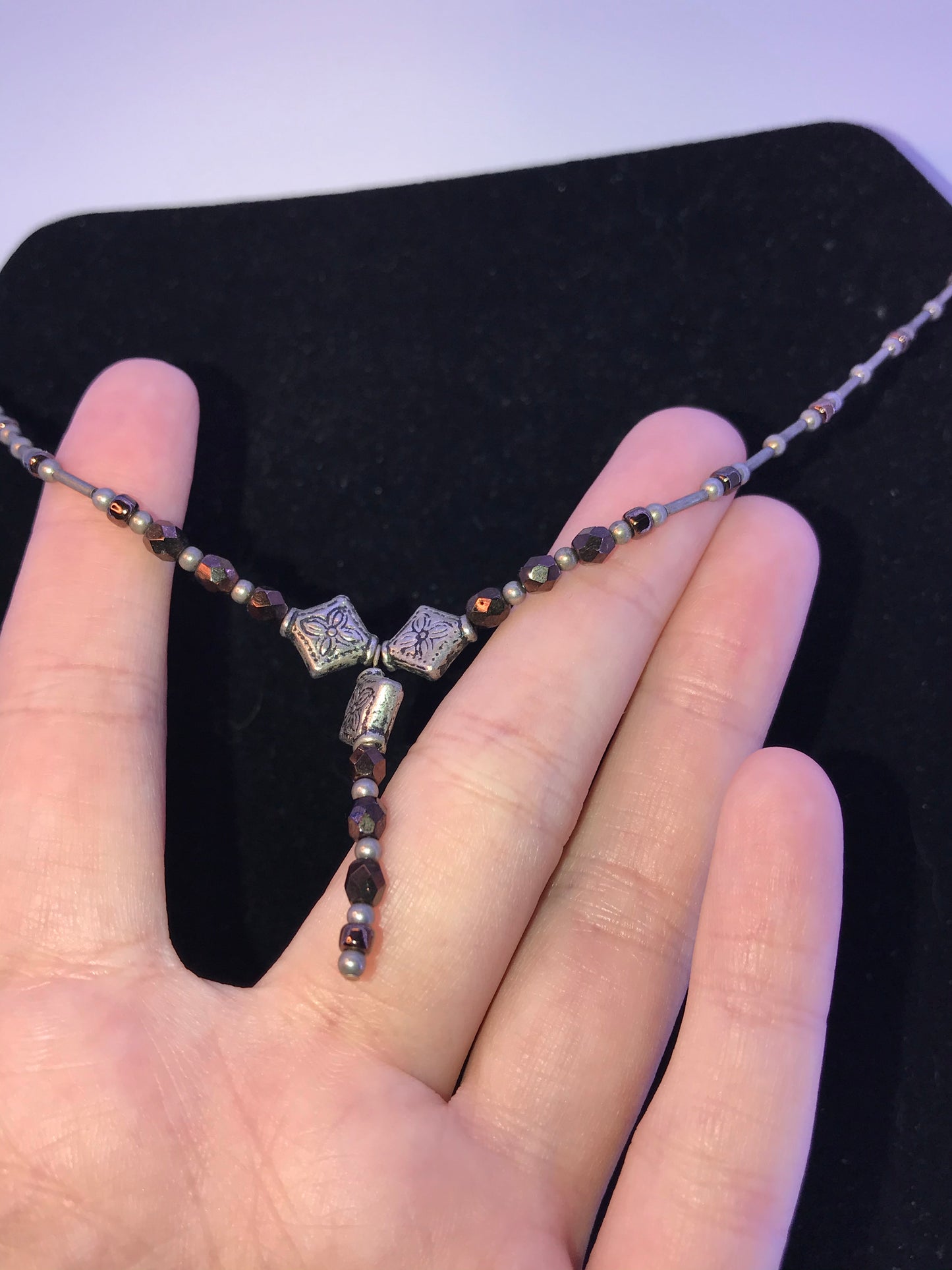 14" Y Design Bronze and Silver Necklace
