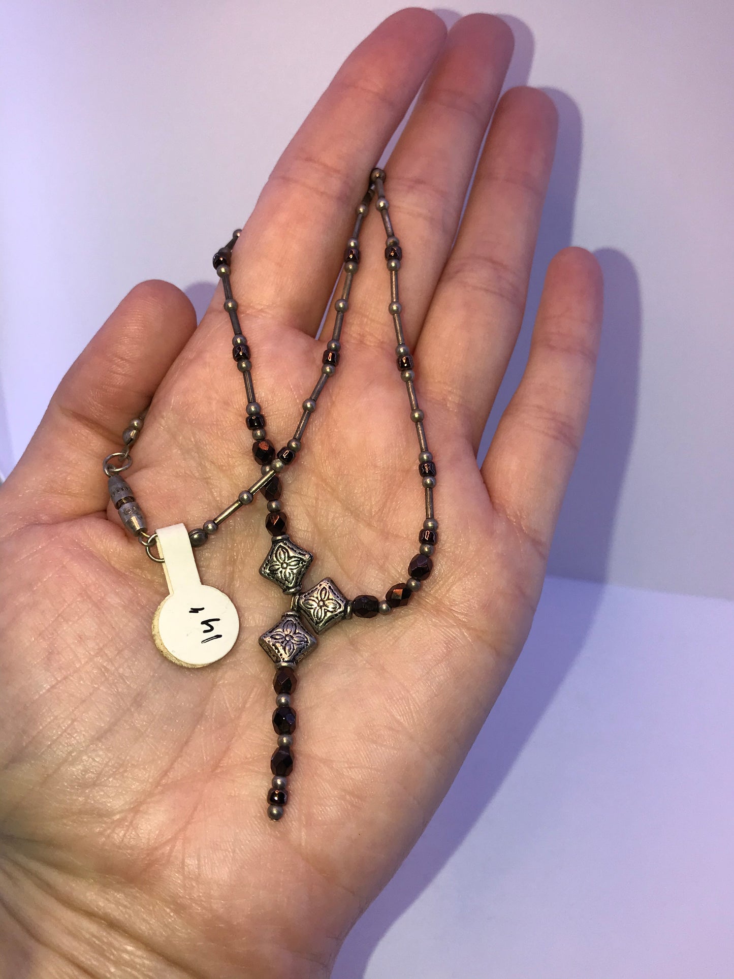 14" Y Design Bronze and Silver Necklace