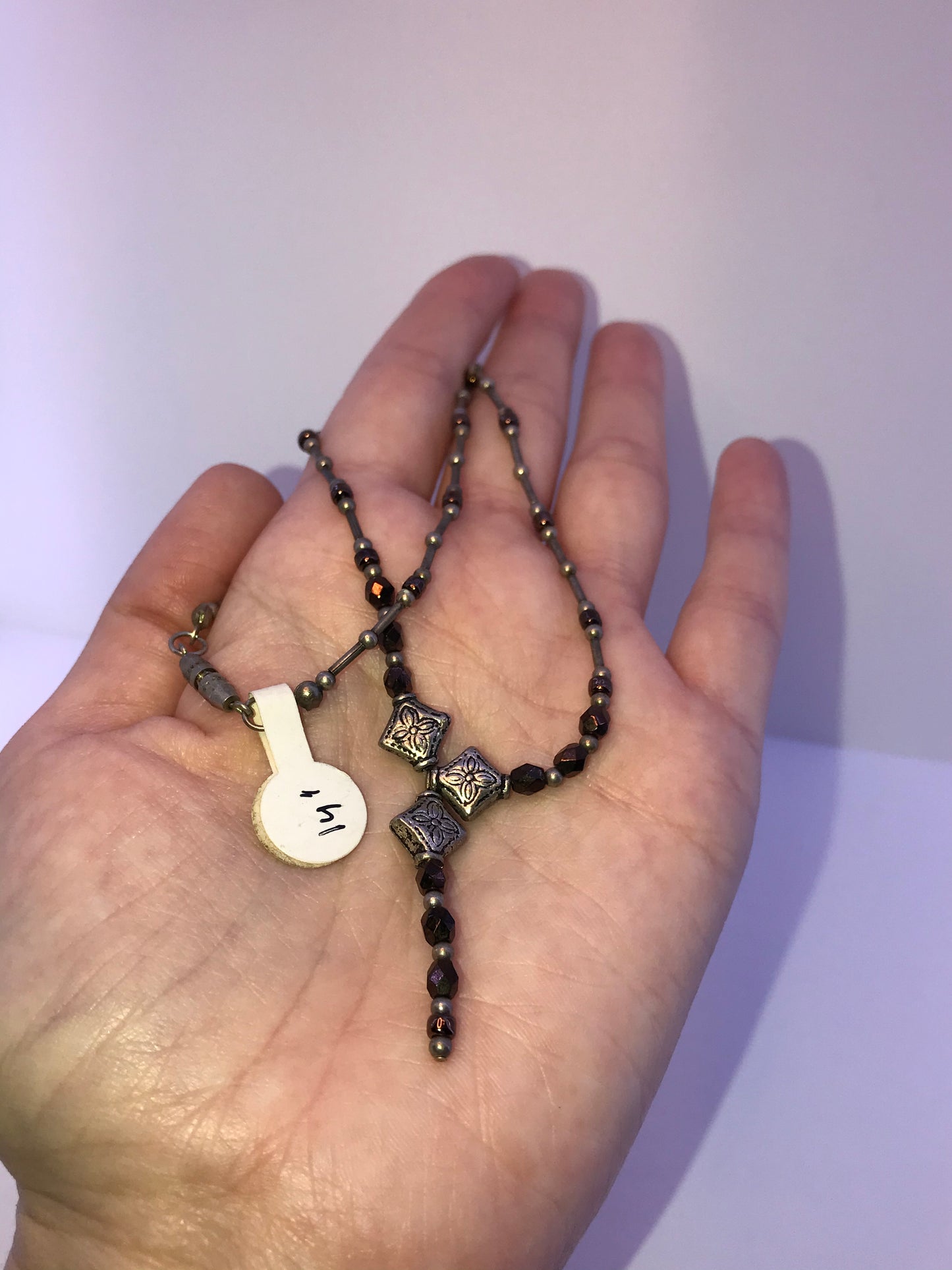 14" Y Design Bronze and Silver Necklace