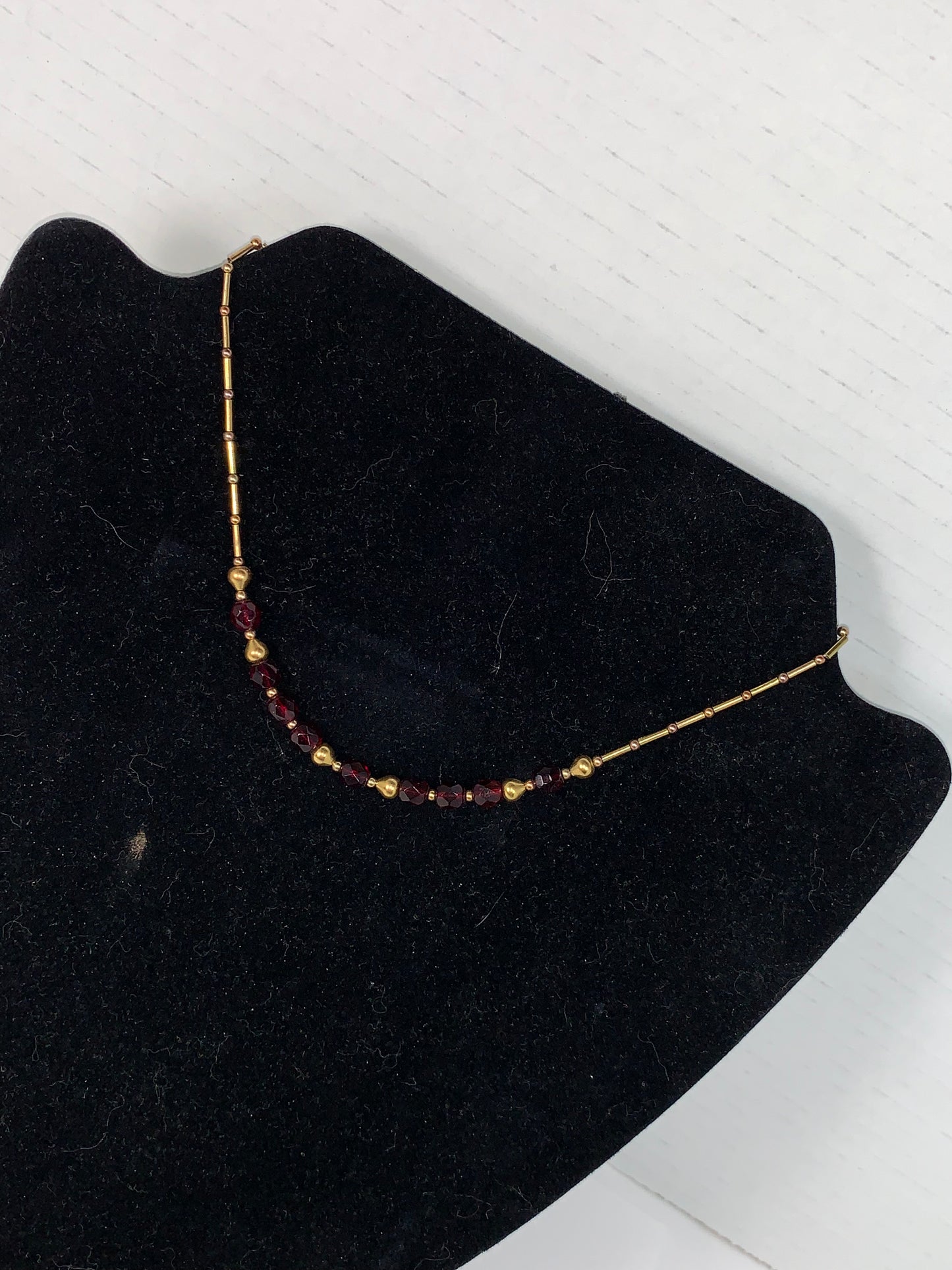 15" Red and Gold Handmade Beaded Necklace