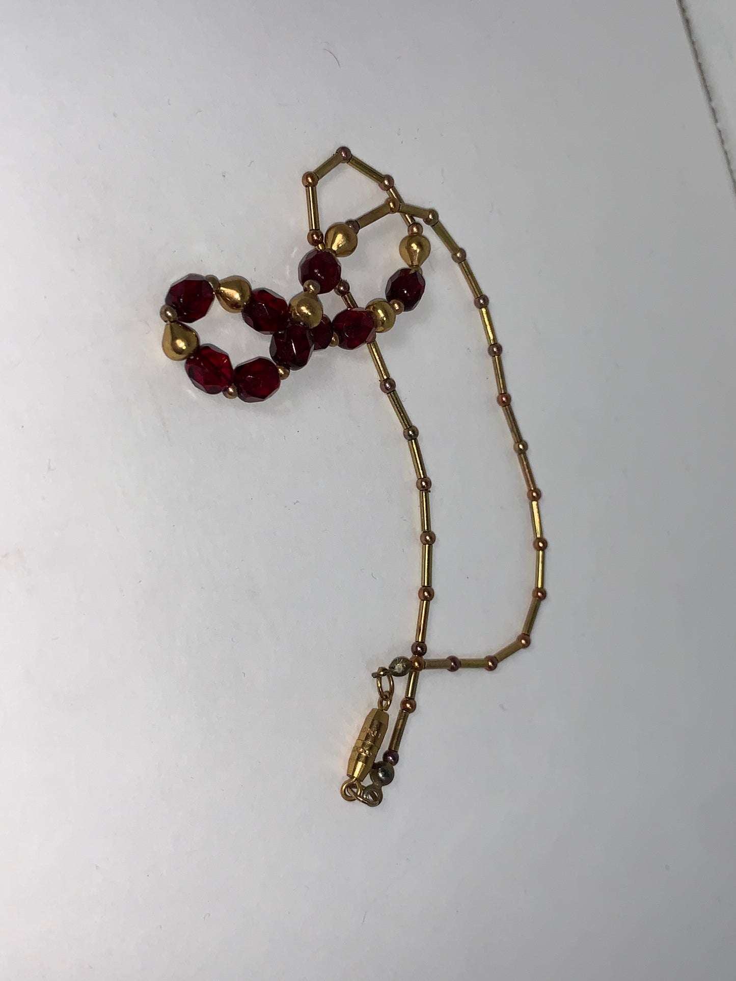 15" Red and Gold Handmade Beaded Necklace