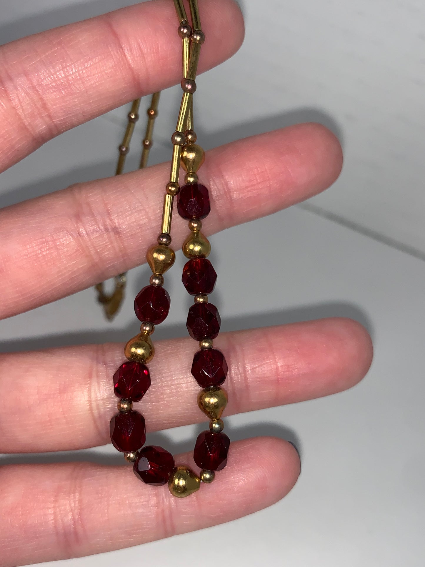 15" Red and Gold Handmade Beaded Necklace