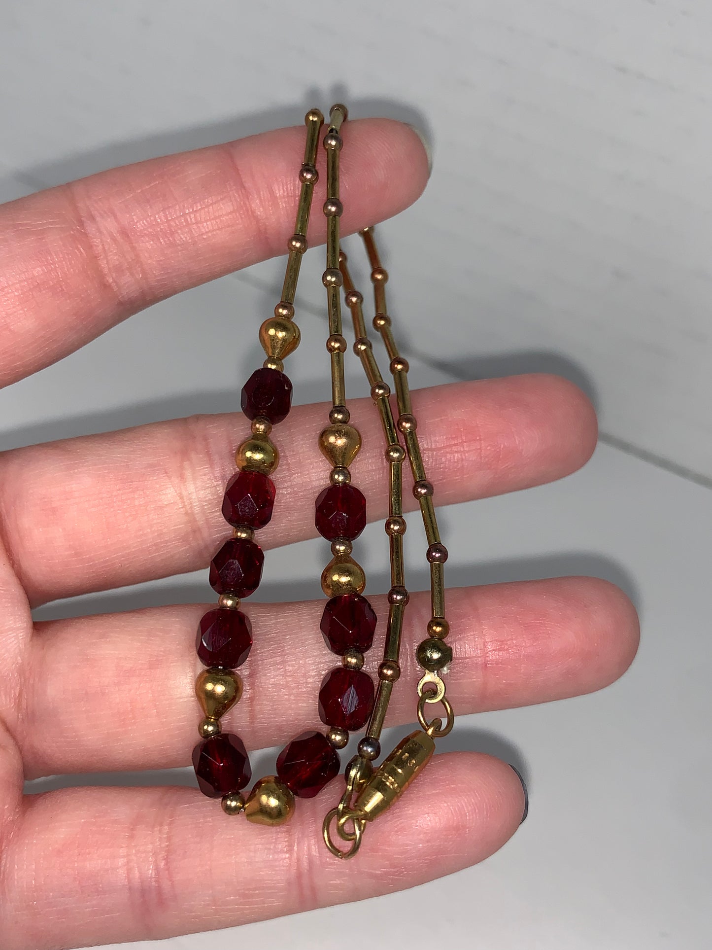 15" Red and Gold Handmade Beaded Necklace