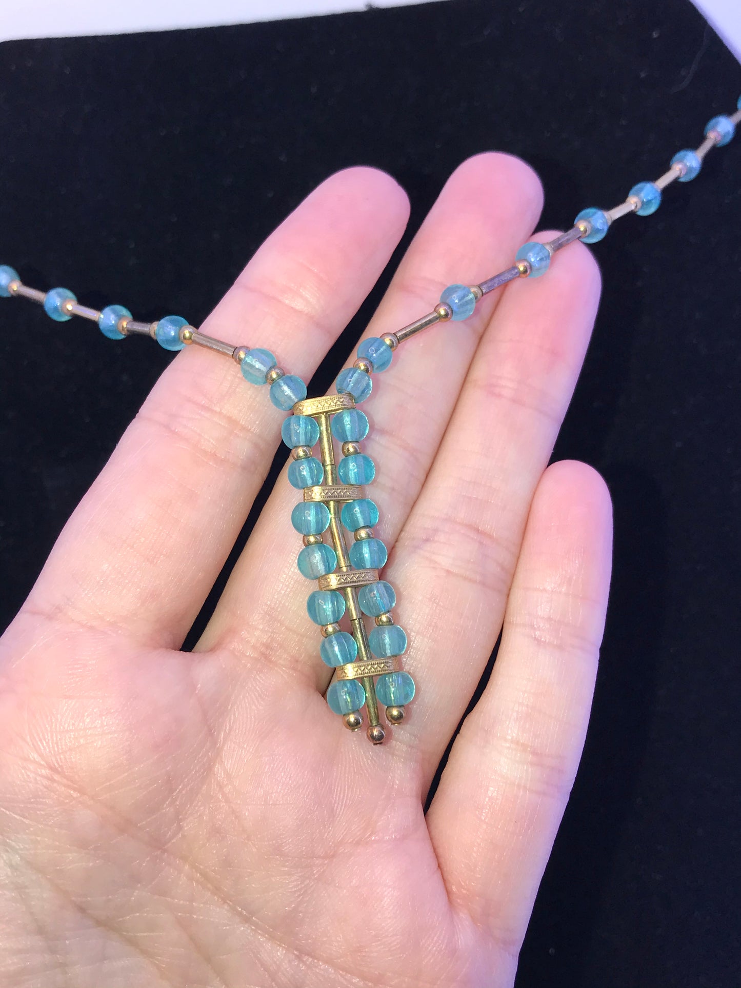 15 1/2" Blue Aquamarine and Gold Handmade Necklace