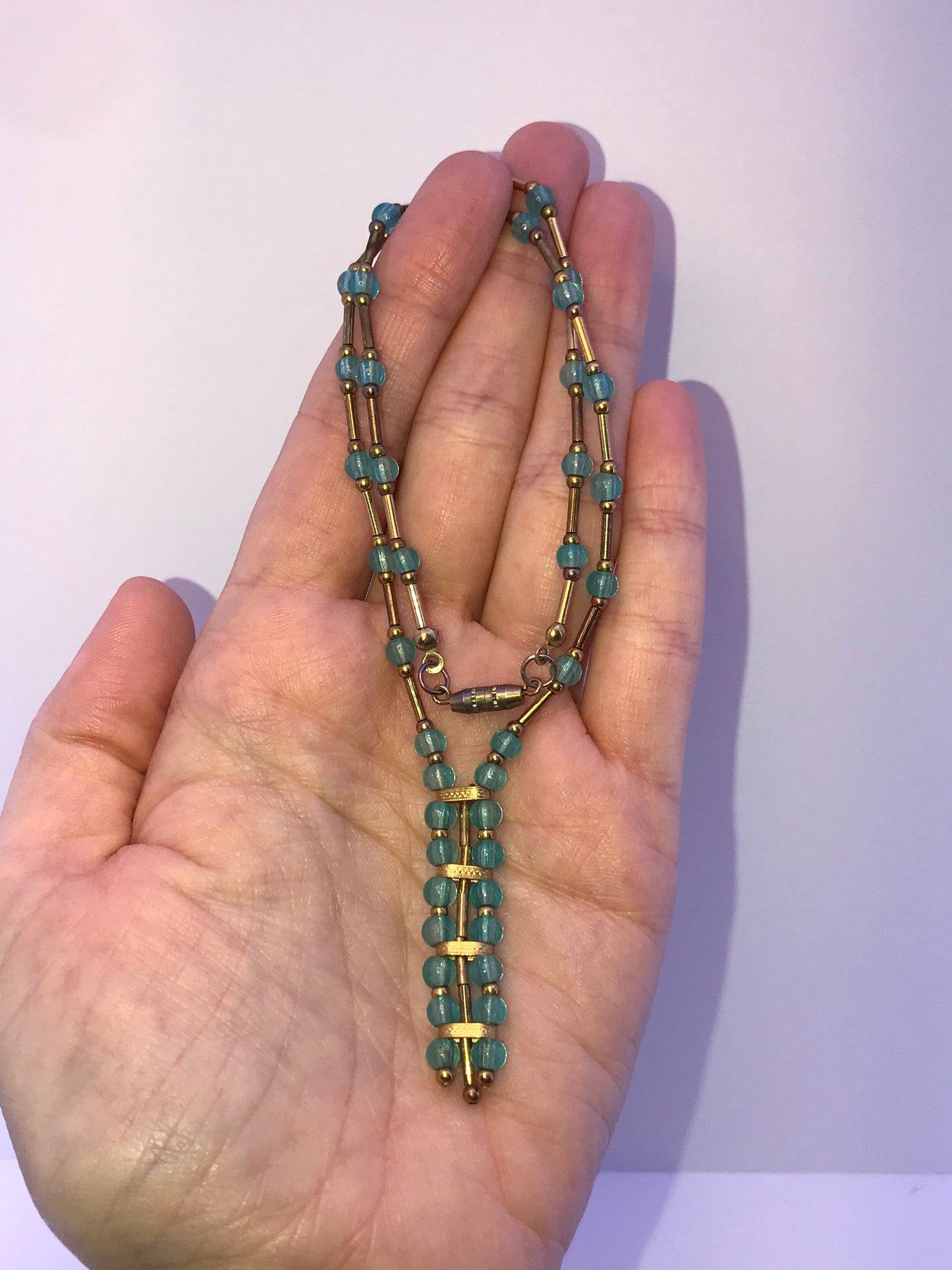 15 1/2" Blue Aquamarine and Gold Handmade Necklace