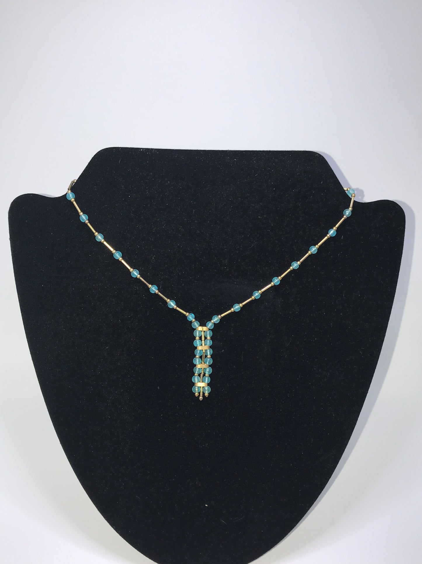 15 1/2" Blue Aquamarine and Gold Handmade Necklace