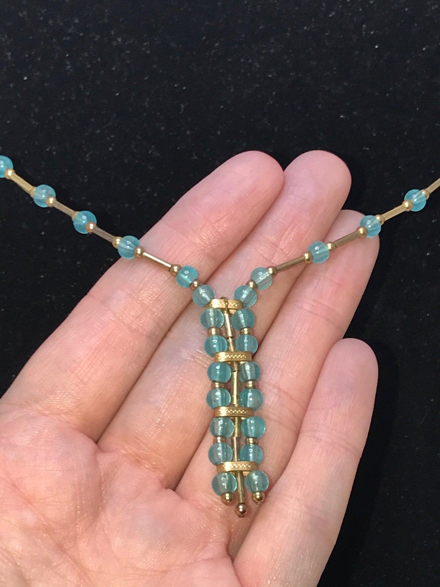 15 1/2" Blue Aquamarine and Gold Handmade Necklace