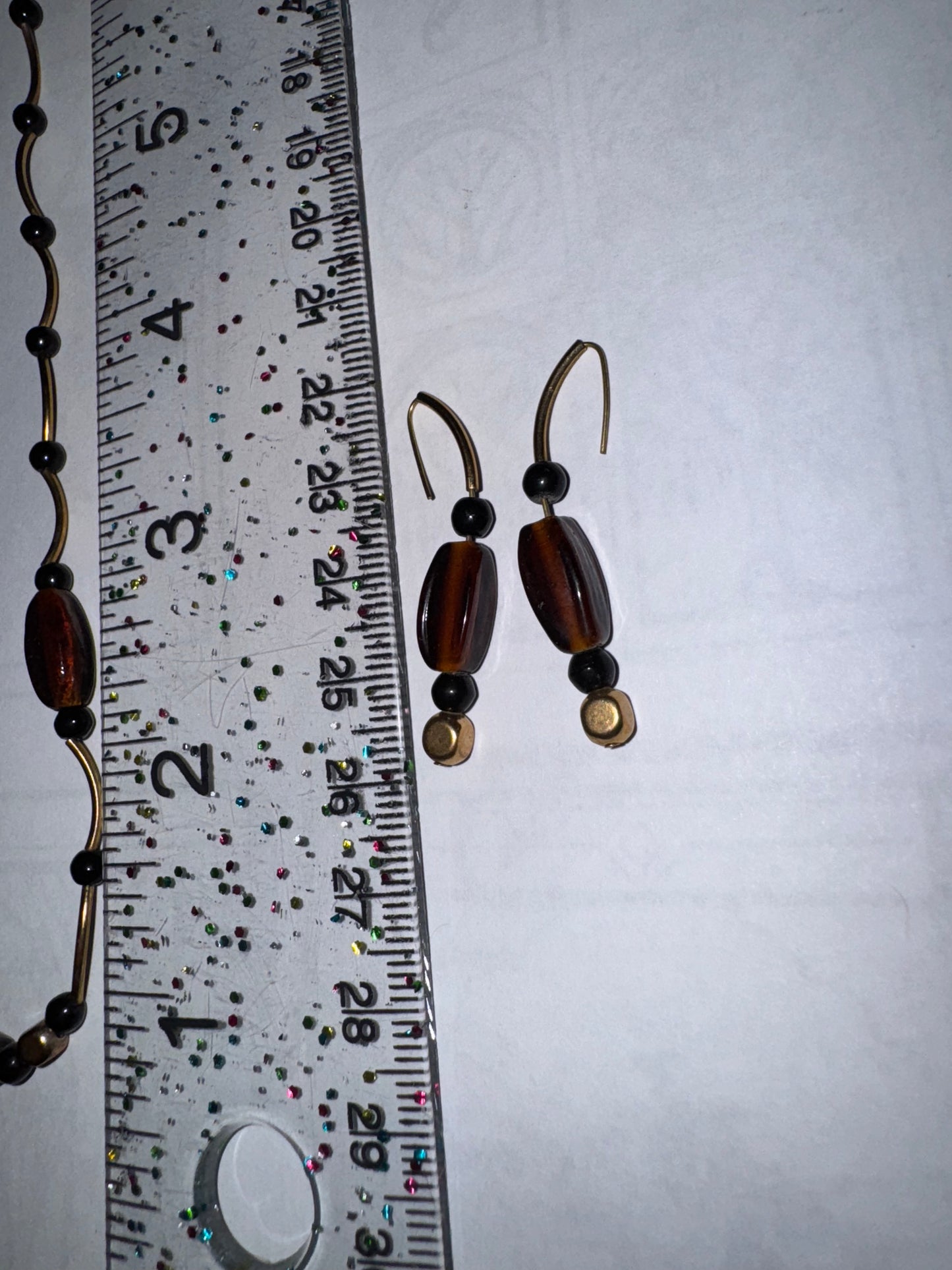 15 1/2" Beaded Gold, Black and Bronze Necklace and Earring Set