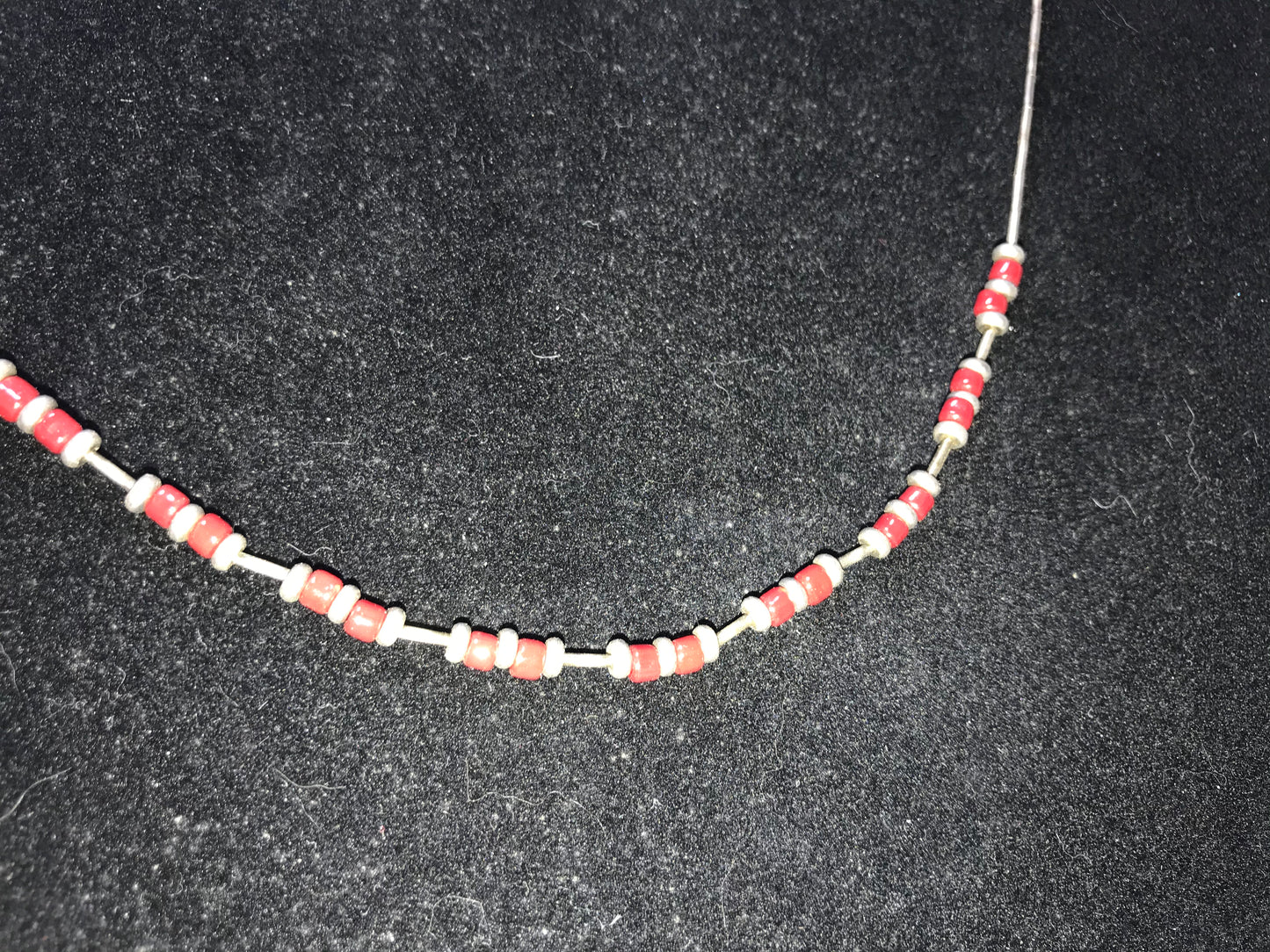 15" Shiny Orange Red and Silver Beaded Necklace