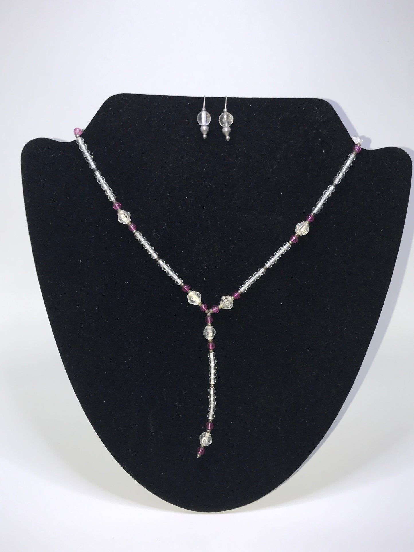 16 1/2" Purple and Clear Beaded Necklace Set