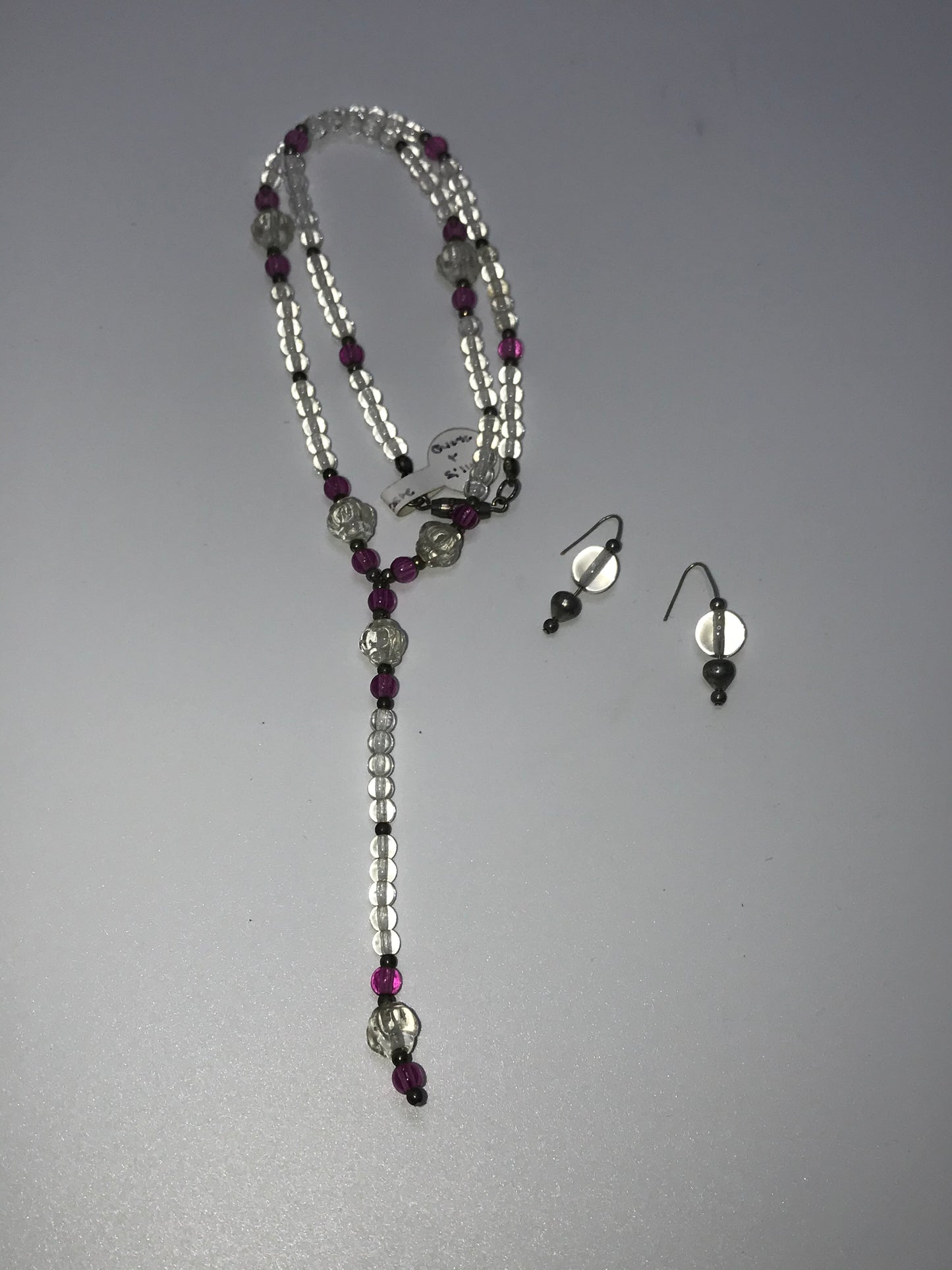 16 1/2" Purple and Clear Beaded Necklace Set