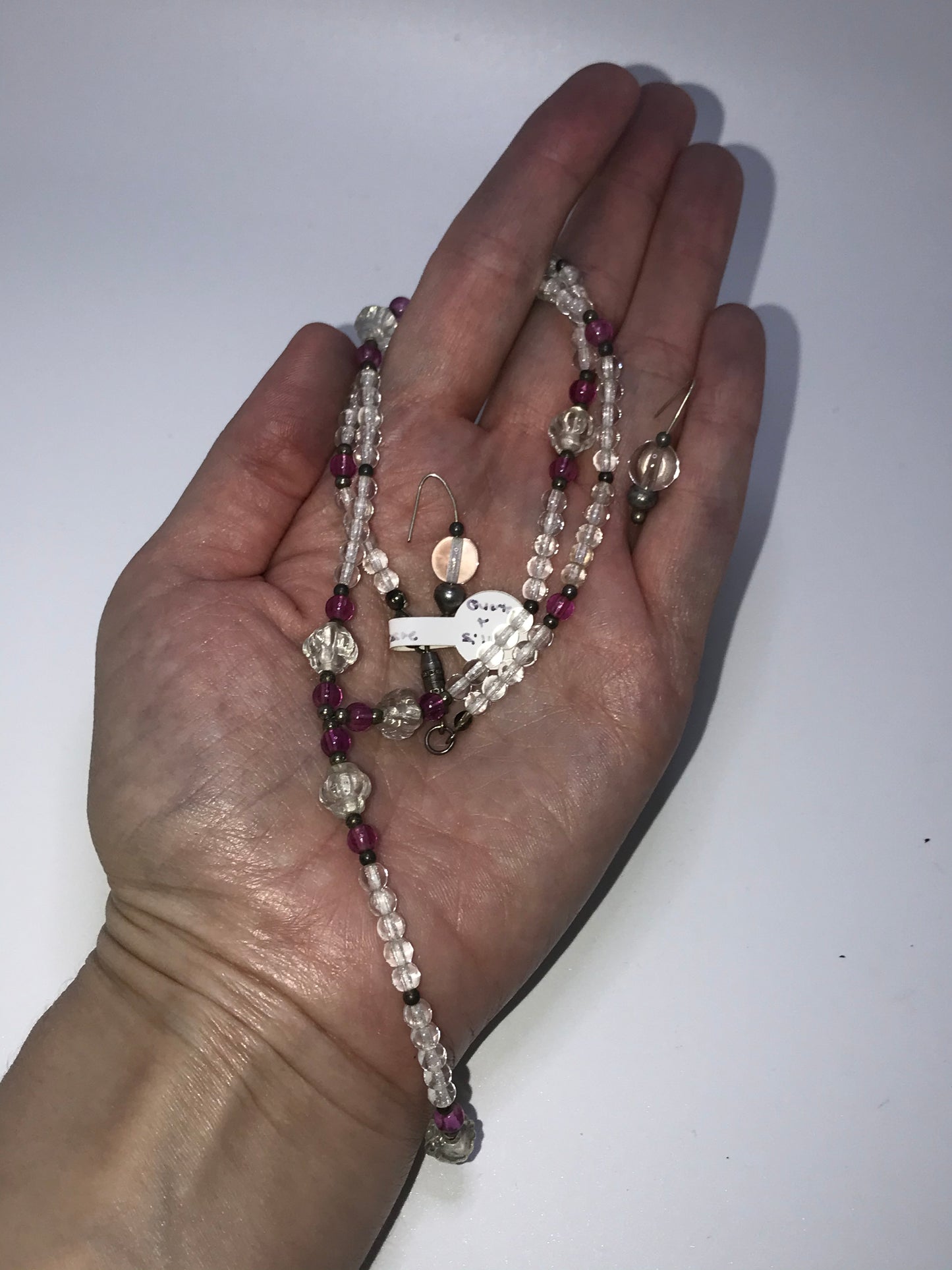 16 1/2" Purple and Clear Beaded Necklace Set