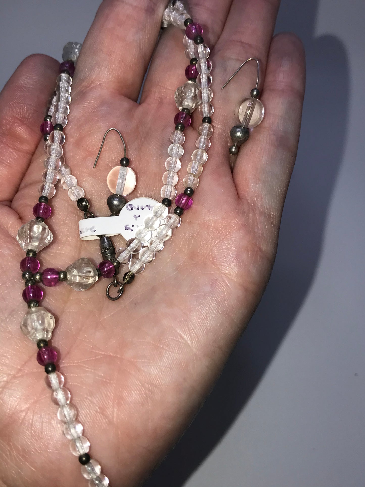 16 1/2" Purple and Clear Beaded Necklace Set