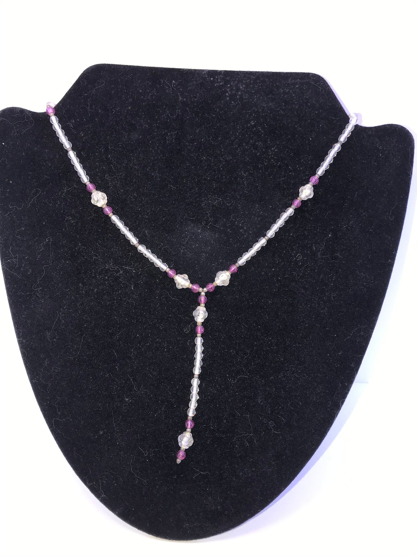 16 1/2" Purple and Clear Beaded Necklace Set