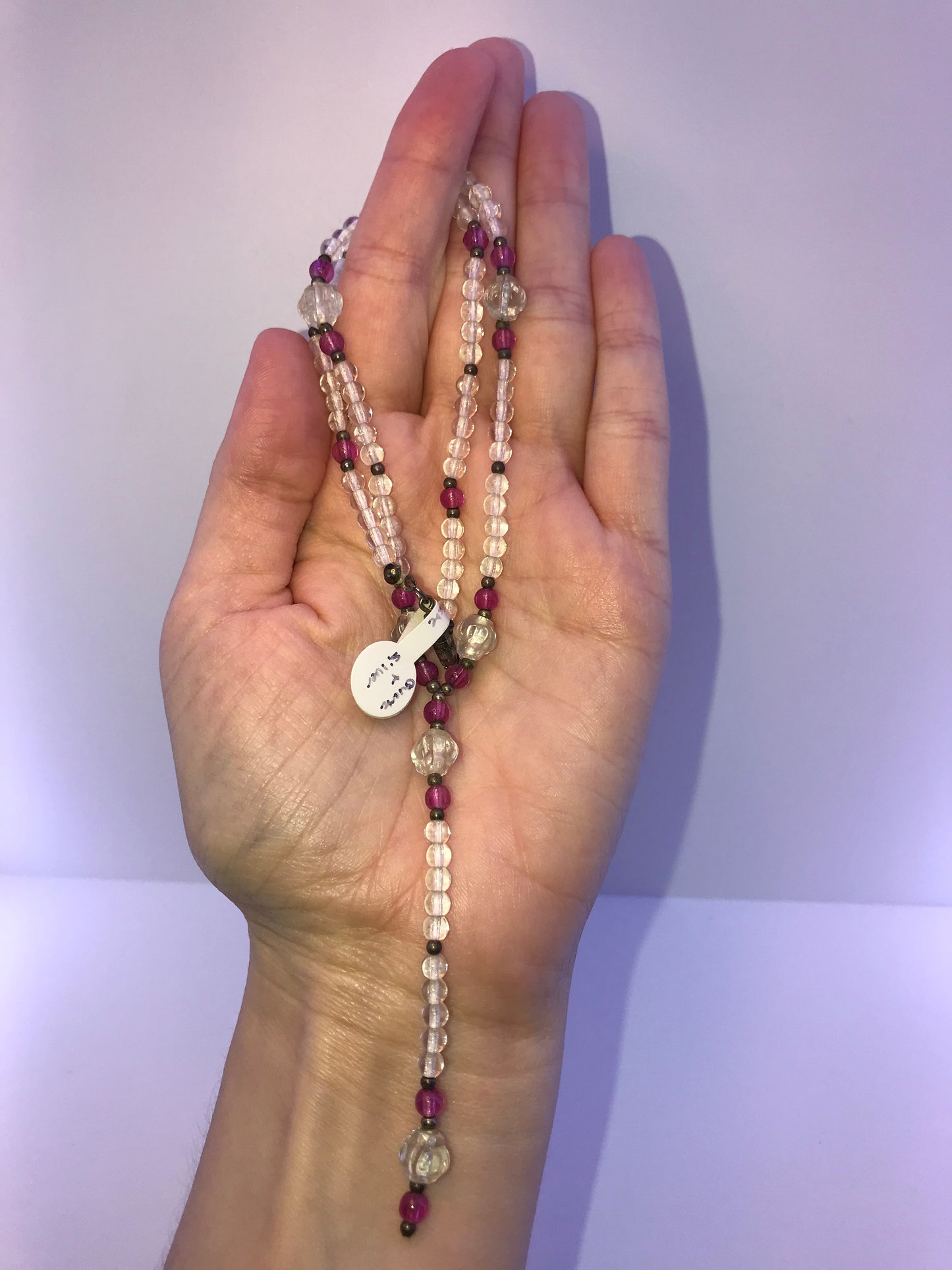 16 1/2" Purple and Clear Beaded Necklace Set