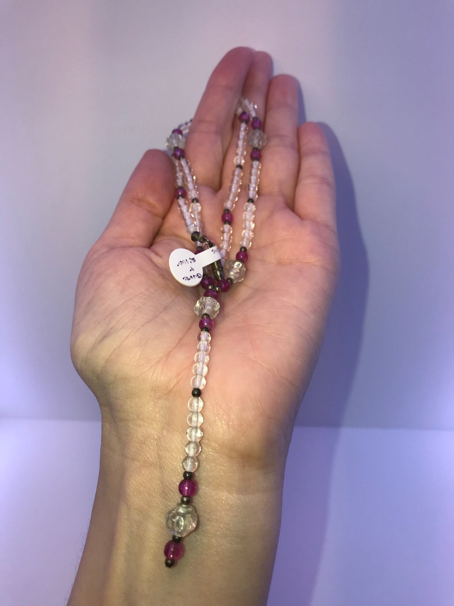 16 1/2" Purple and Clear Beaded Necklace Set