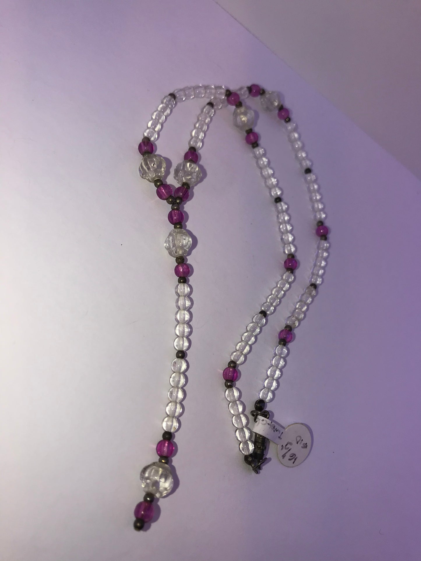 16 1/2" Purple and Clear Beaded Necklace Set