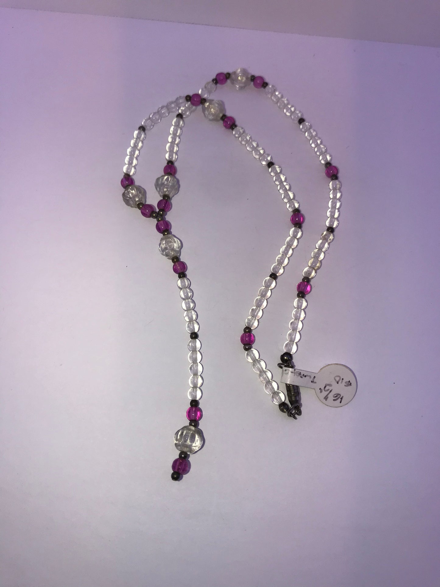 16 1/2" Purple and Clear Beaded Necklace Set