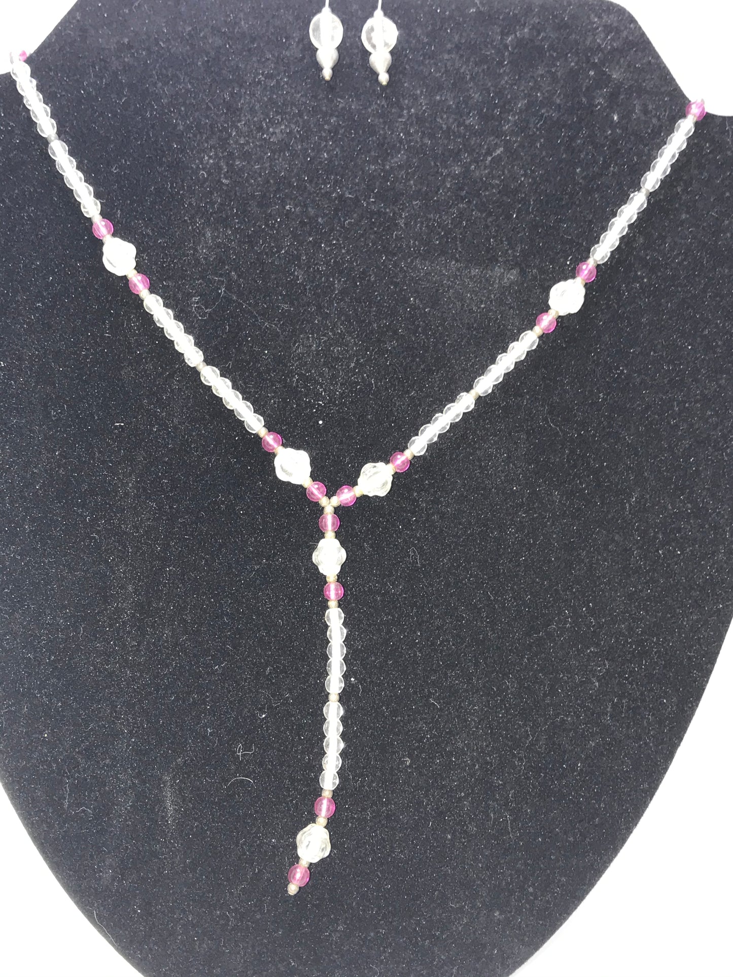 16 1/2" Purple and Clear Beaded Necklace Set