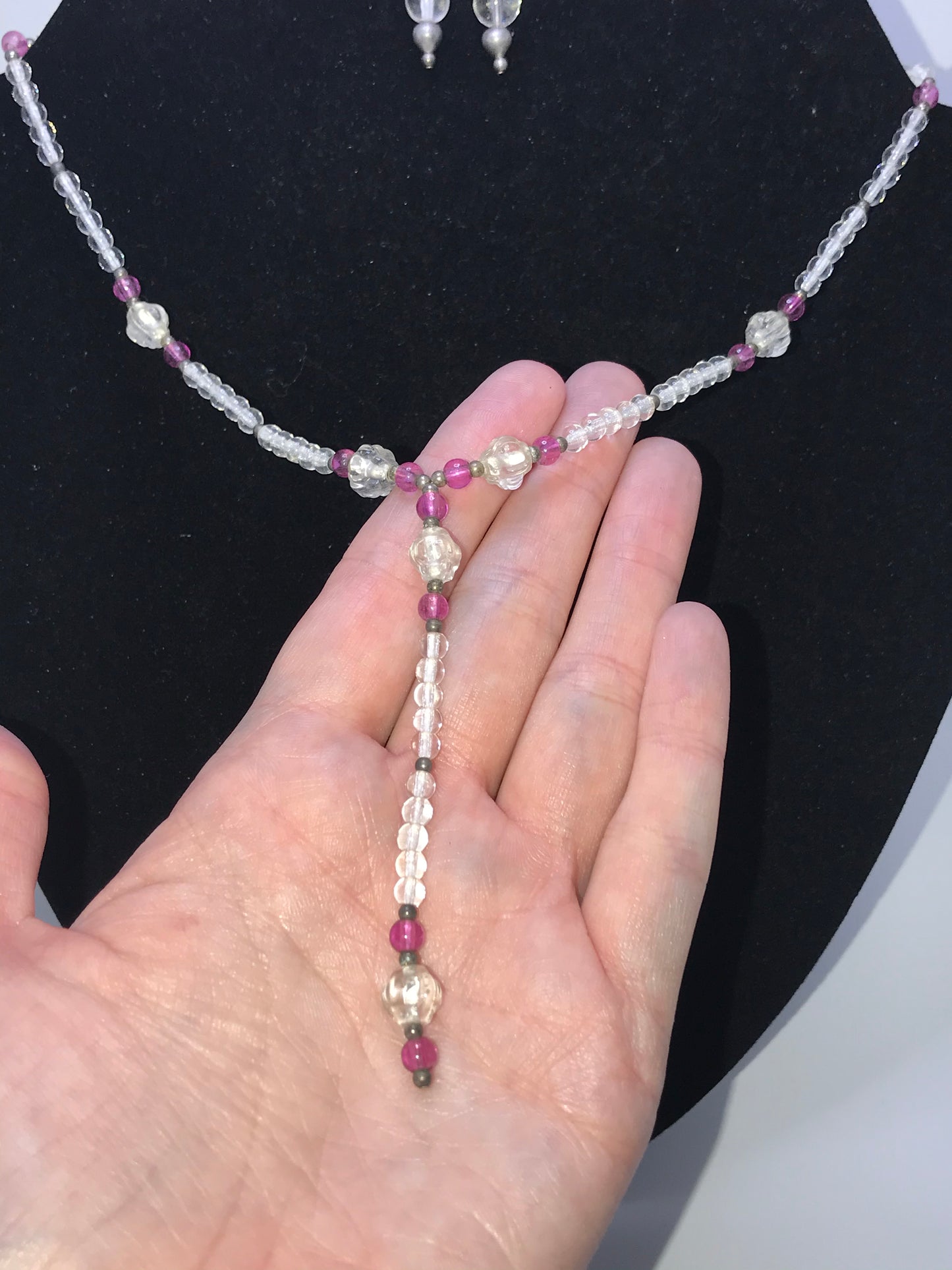 16 1/2" Purple and Clear Beaded Necklace Set