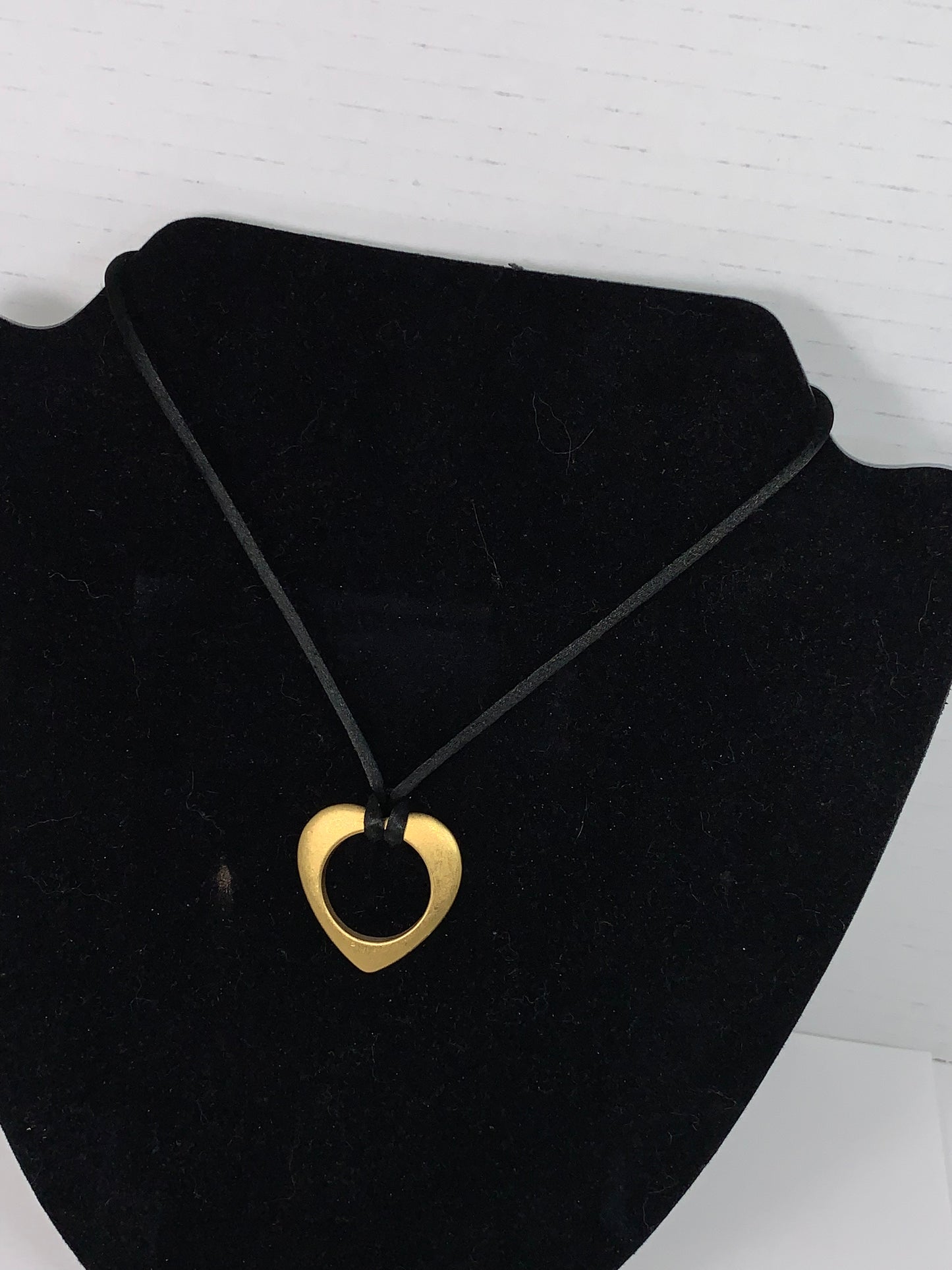 16" Black Satin Necklace with Gold Heart Focal