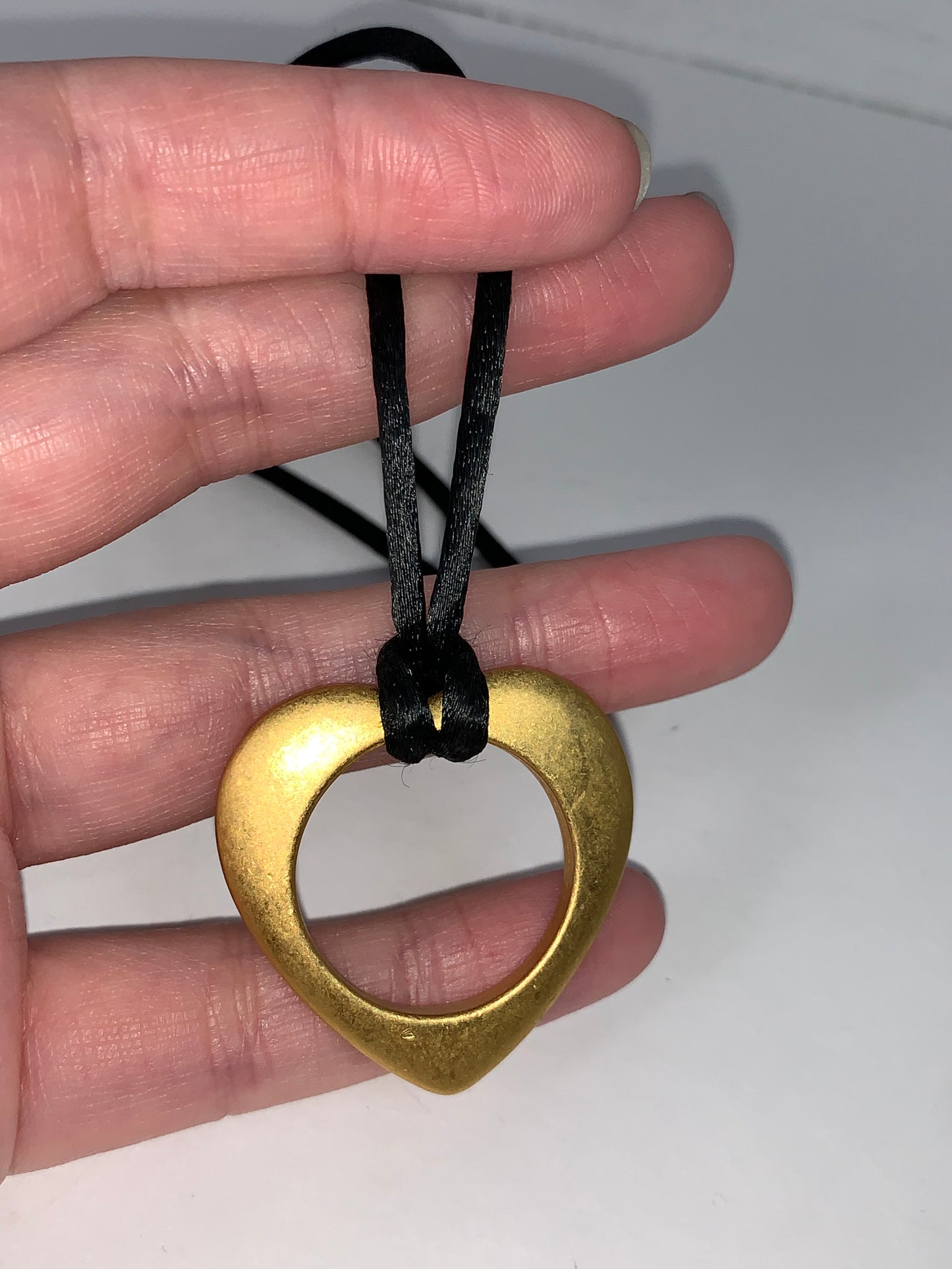 16" Black Satin Necklace with Gold Heart Focal