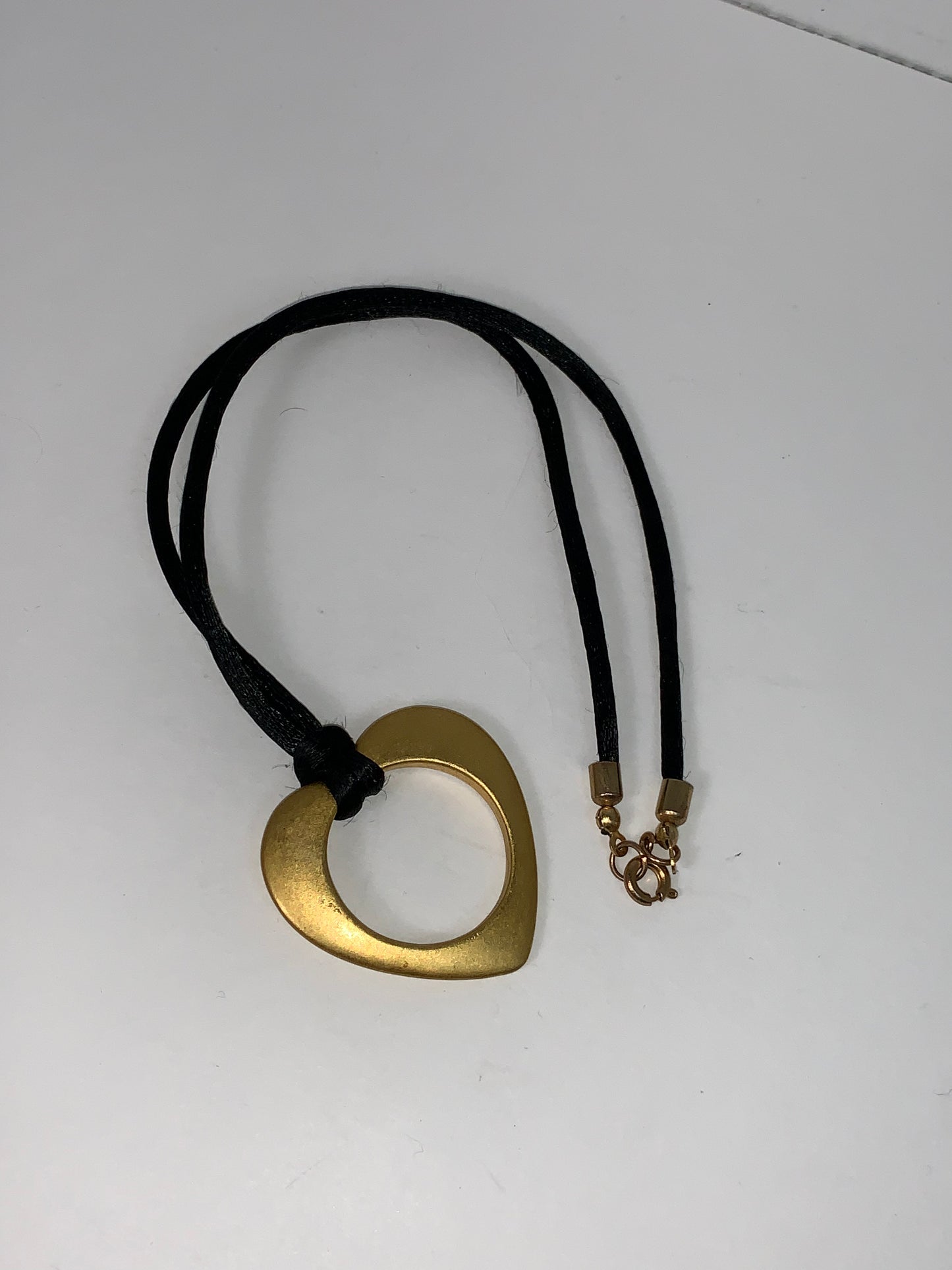 16" Black Satin Necklace with Gold Heart Focal