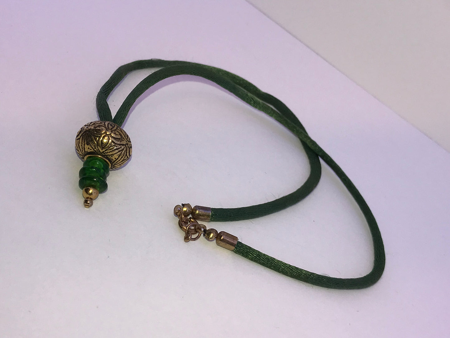 16" Dark Green Satin Cord Necklace