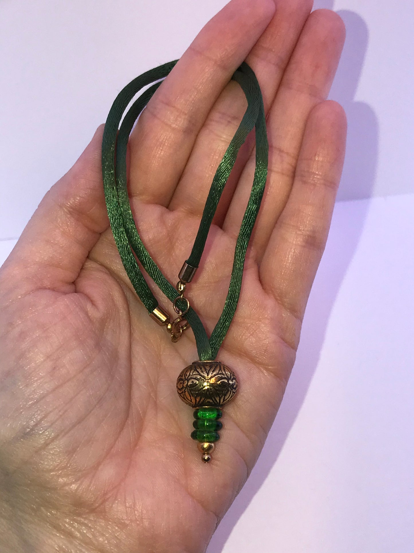 16" Dark Green Satin Cord Necklace