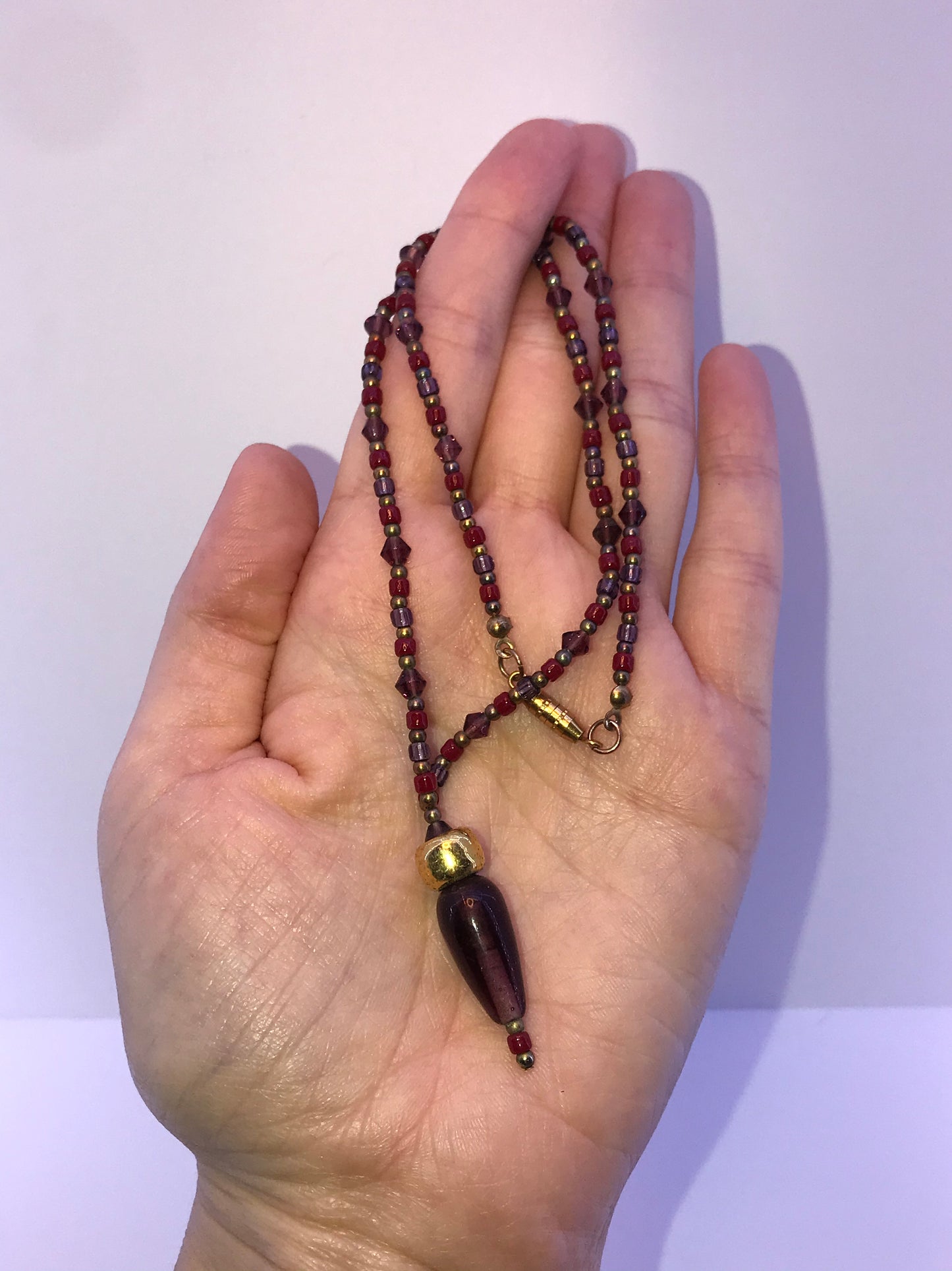 16 3/4" Red And Purple Beaded Necklace with Matching Earrings