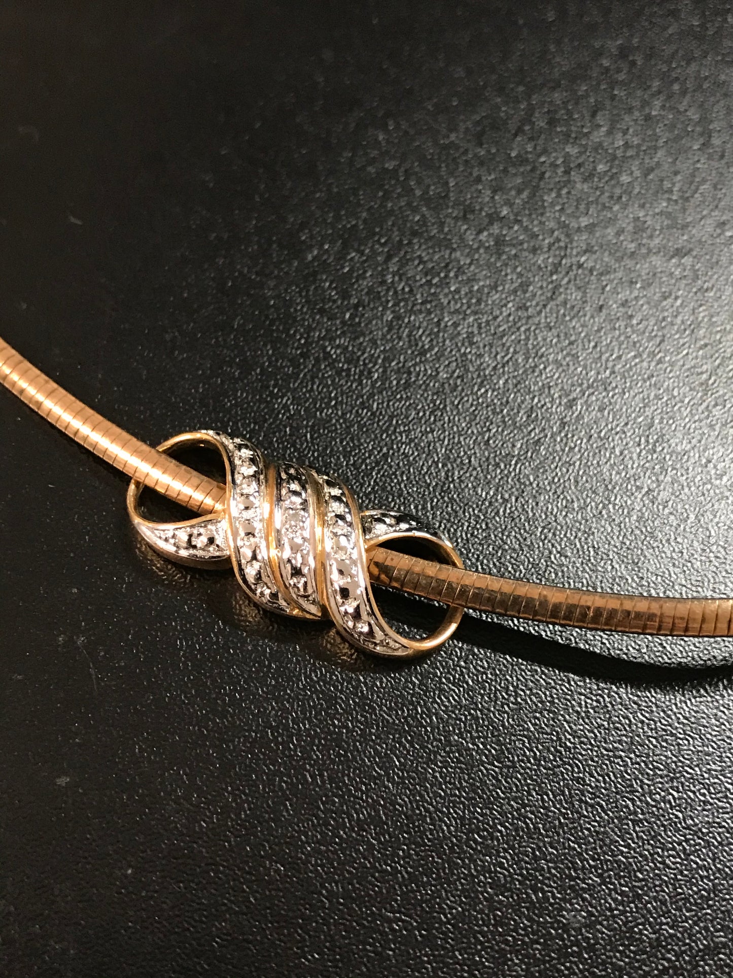 17" 18Kt Gold Vermeil Omega Necklace and OXO Diamond Accent Pendant