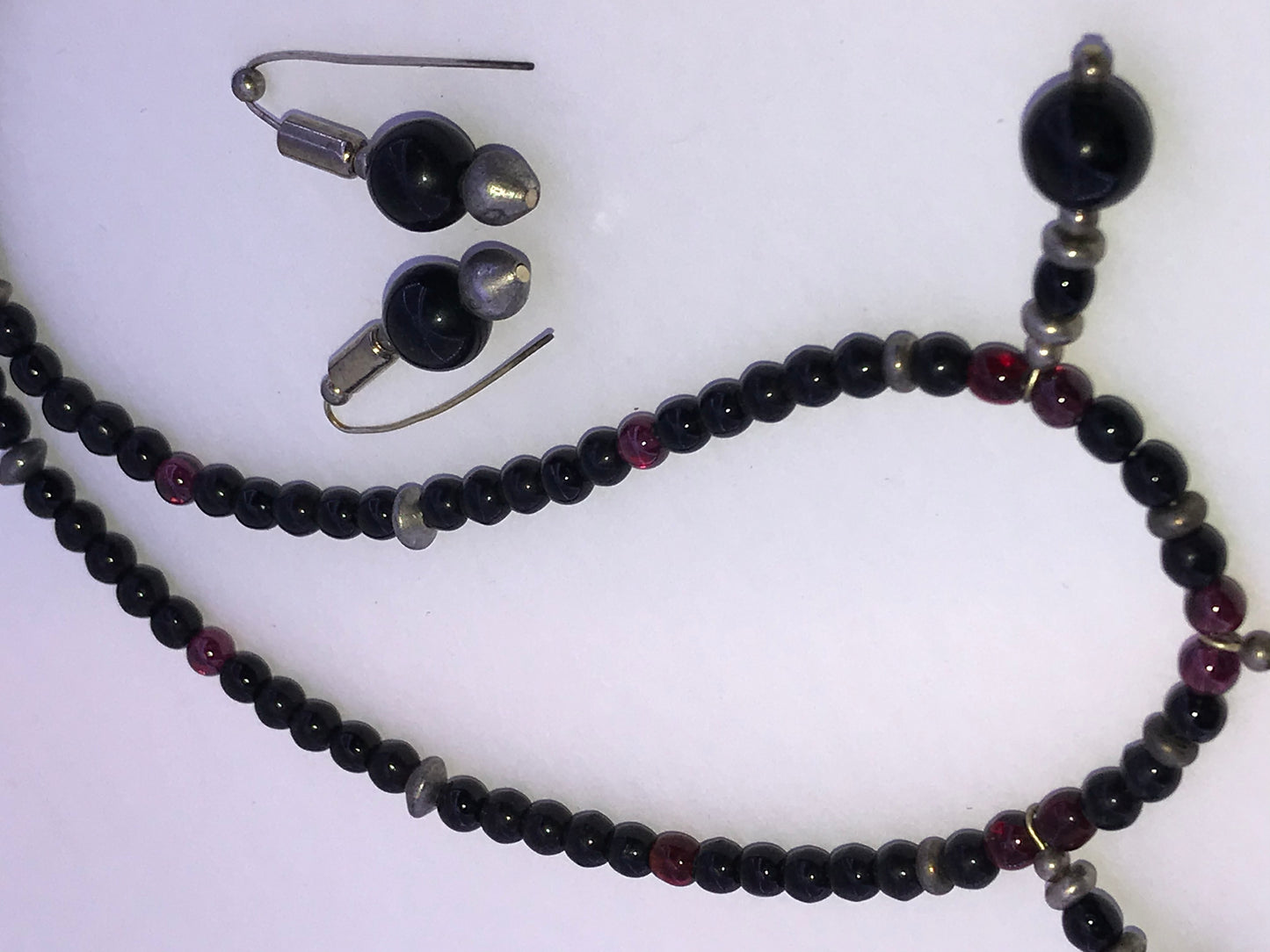 17 3/4" Long Obsidian and Raspberry Garnet Necklace Set