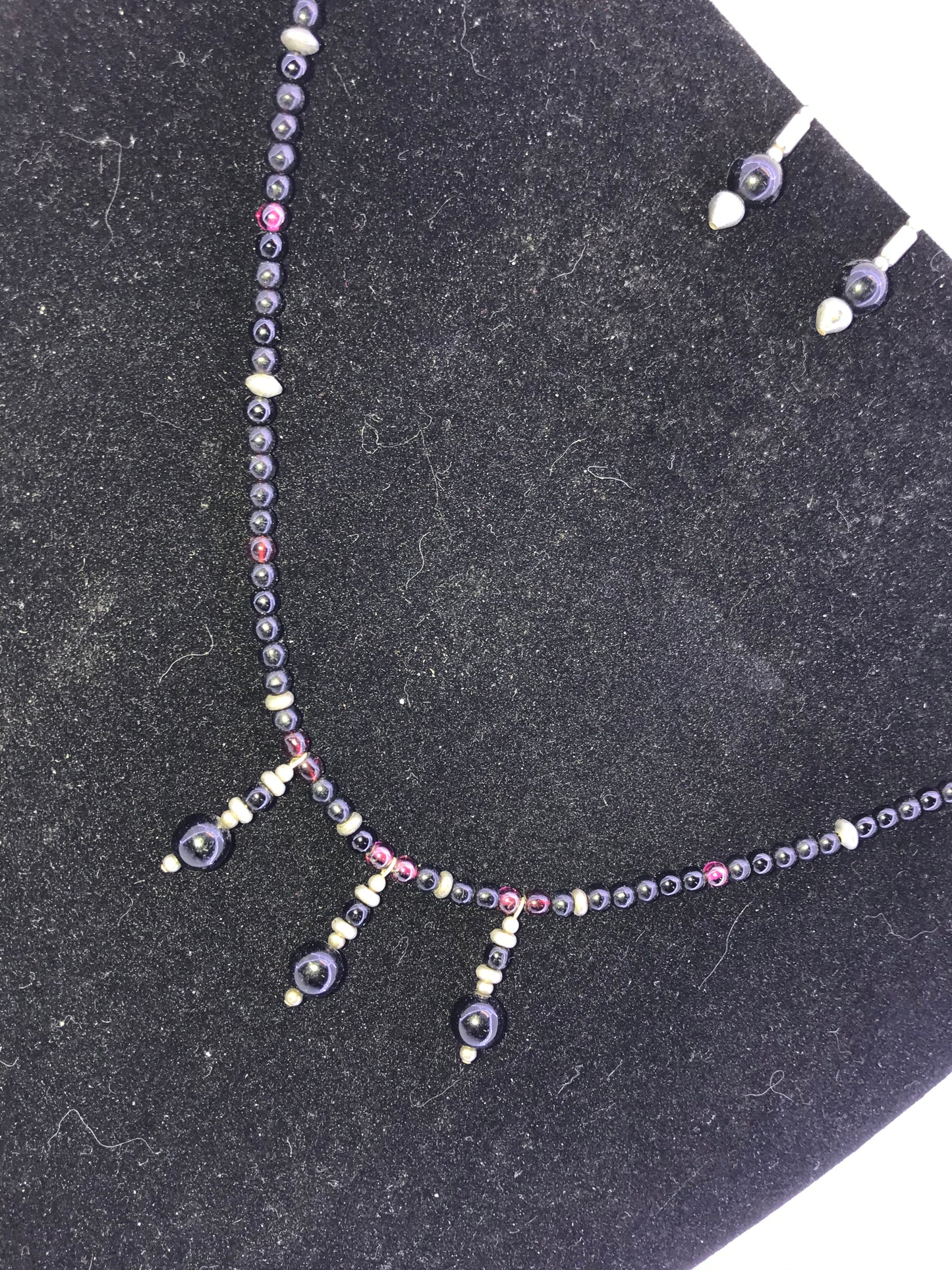 17 3/4" Long Obsidian and Raspberry Garnet Necklace Set