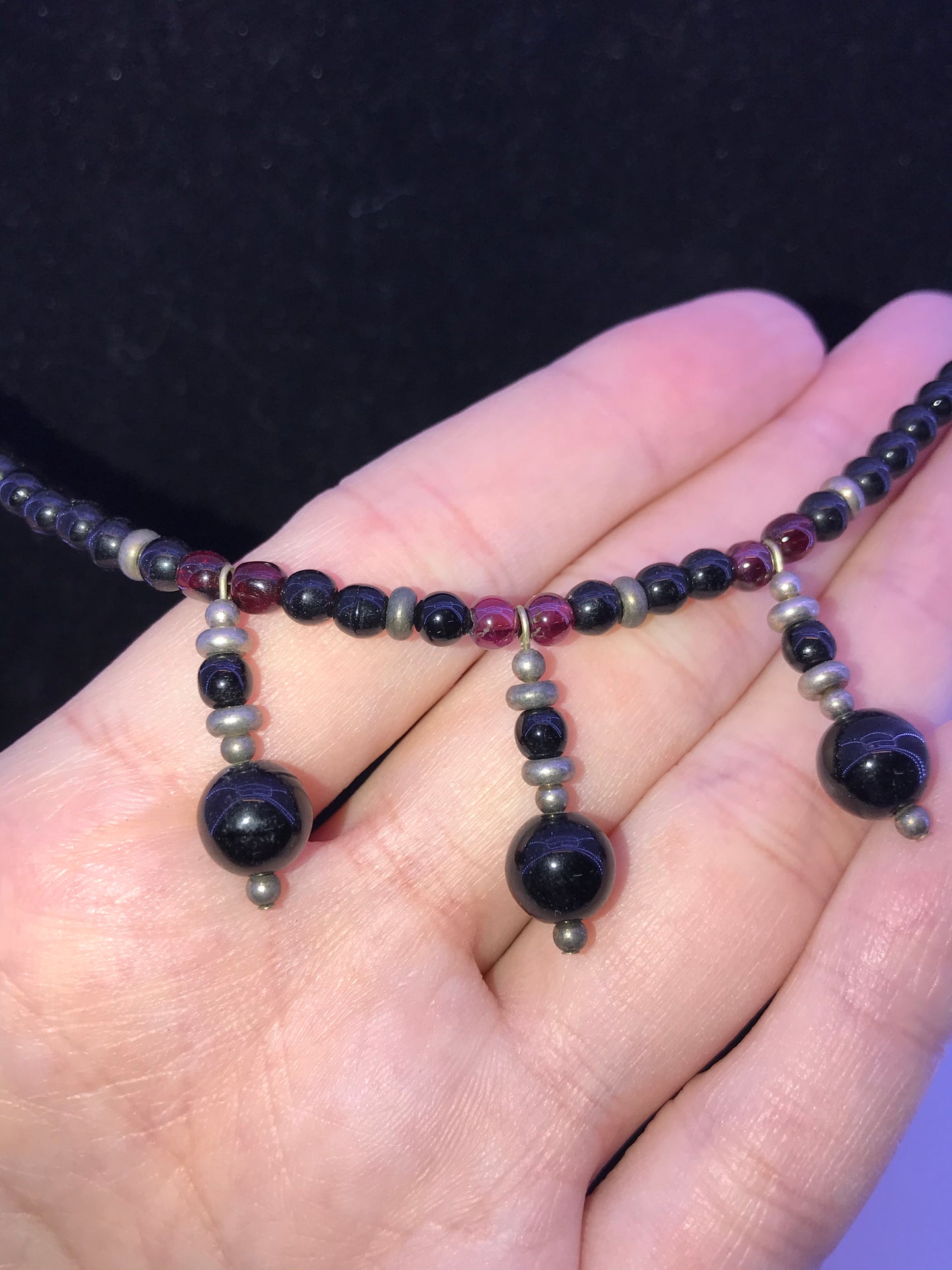 17 3/4" Long Obsidian and Raspberry Garnet Necklace Set