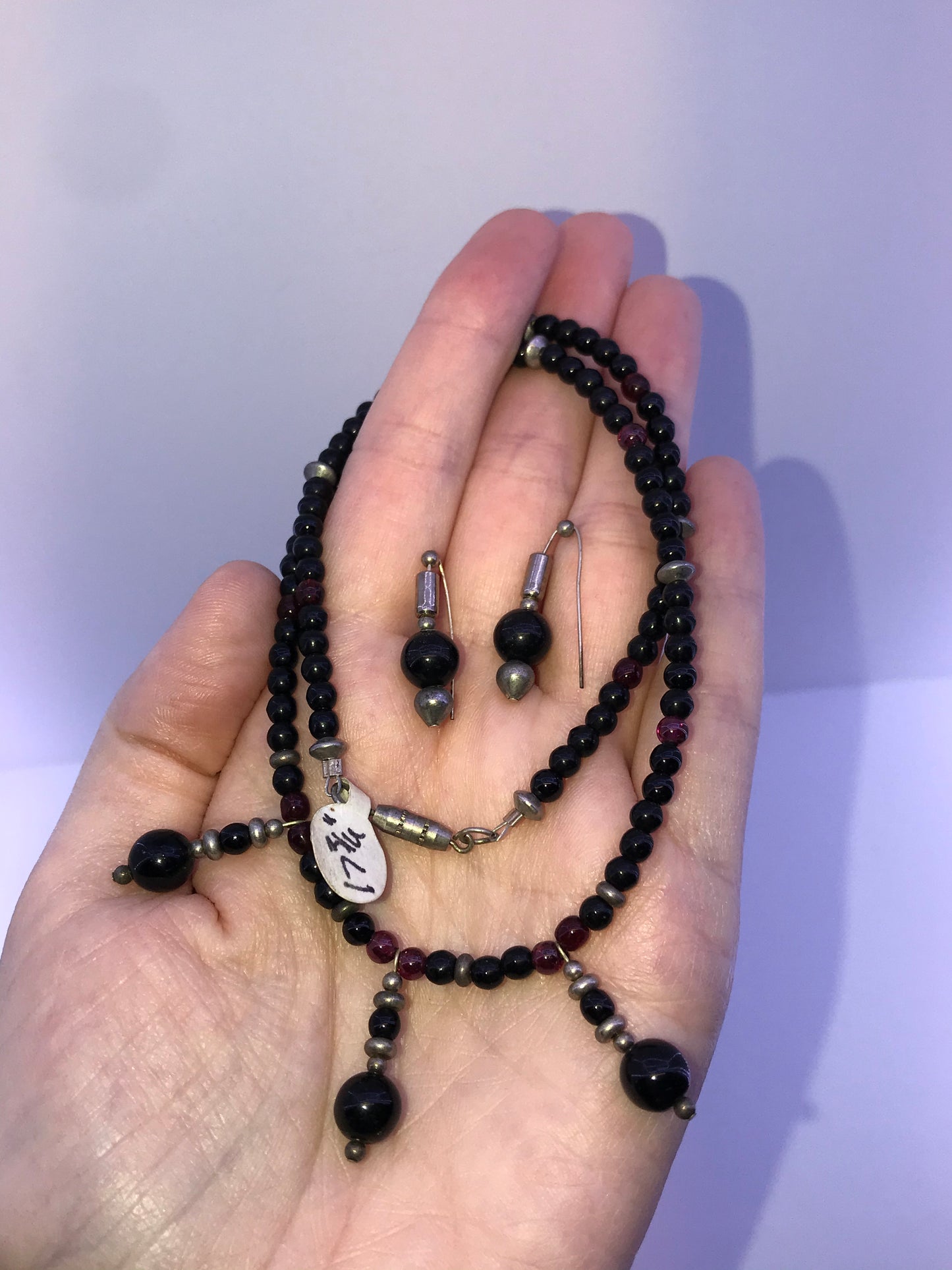17 3/4" Long Obsidian and Raspberry Garnet Necklace Set
