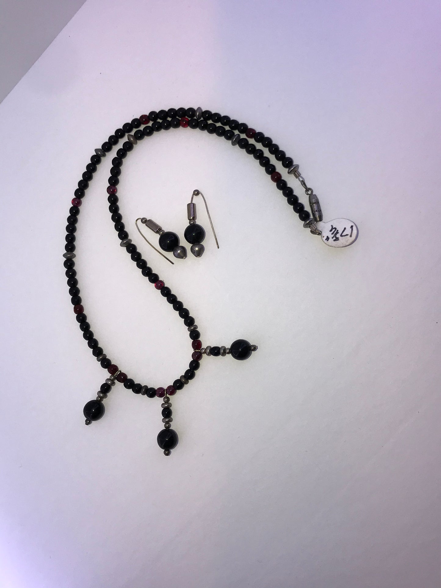 17 3/4" Long Obsidian and Raspberry Garnet Necklace Set
