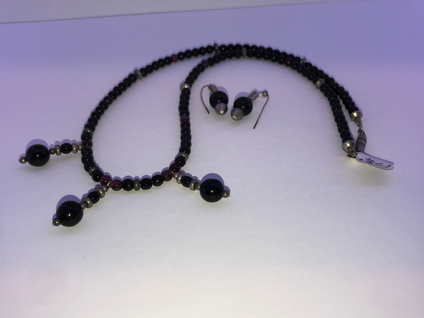 17 3/4" Long Obsidian and Raspberry Garnet Necklace Set